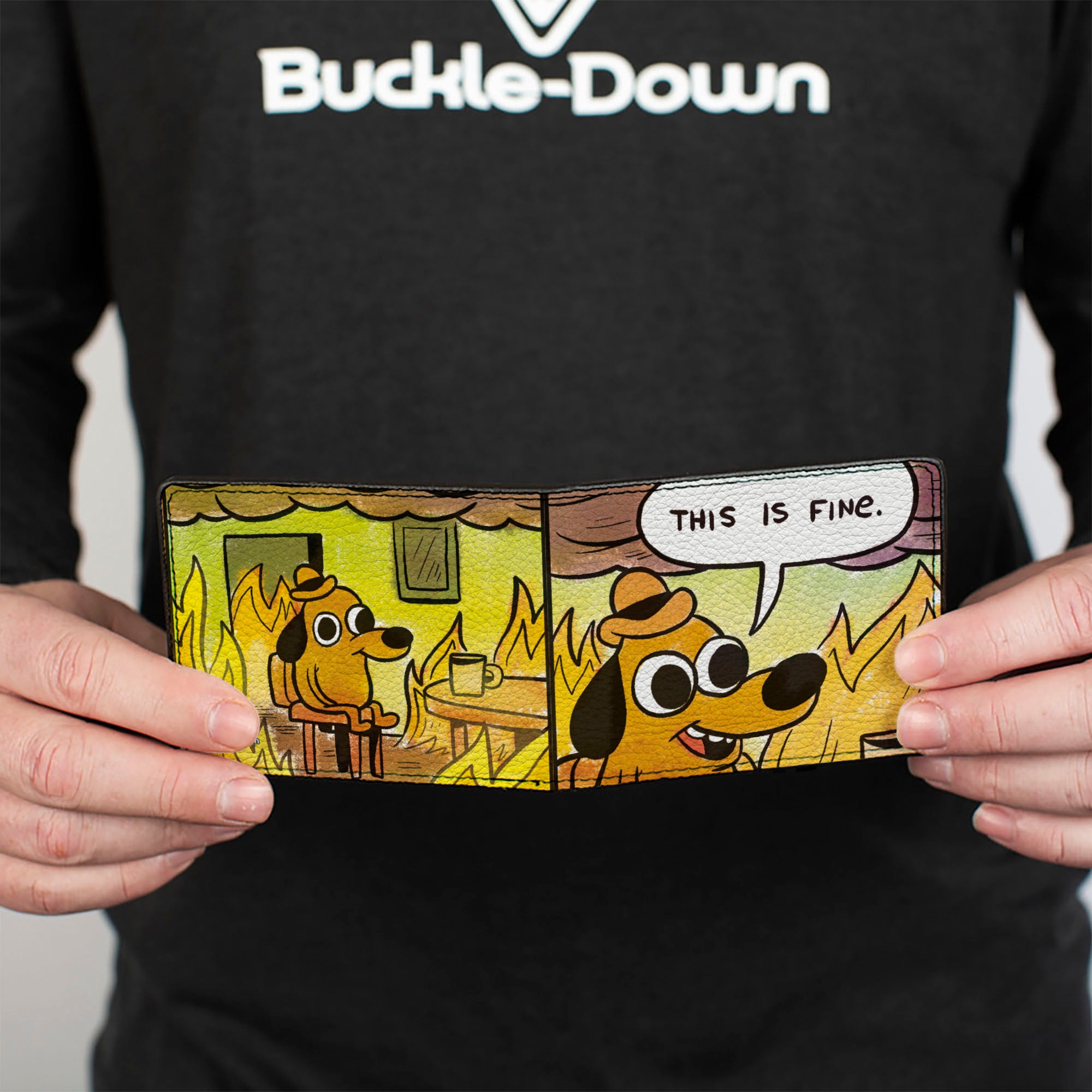 Bi-Fold Wallet - THIS IS FINE Question Hound Cafe Fire Comic Strip Bi-Fold Wallets KC Green