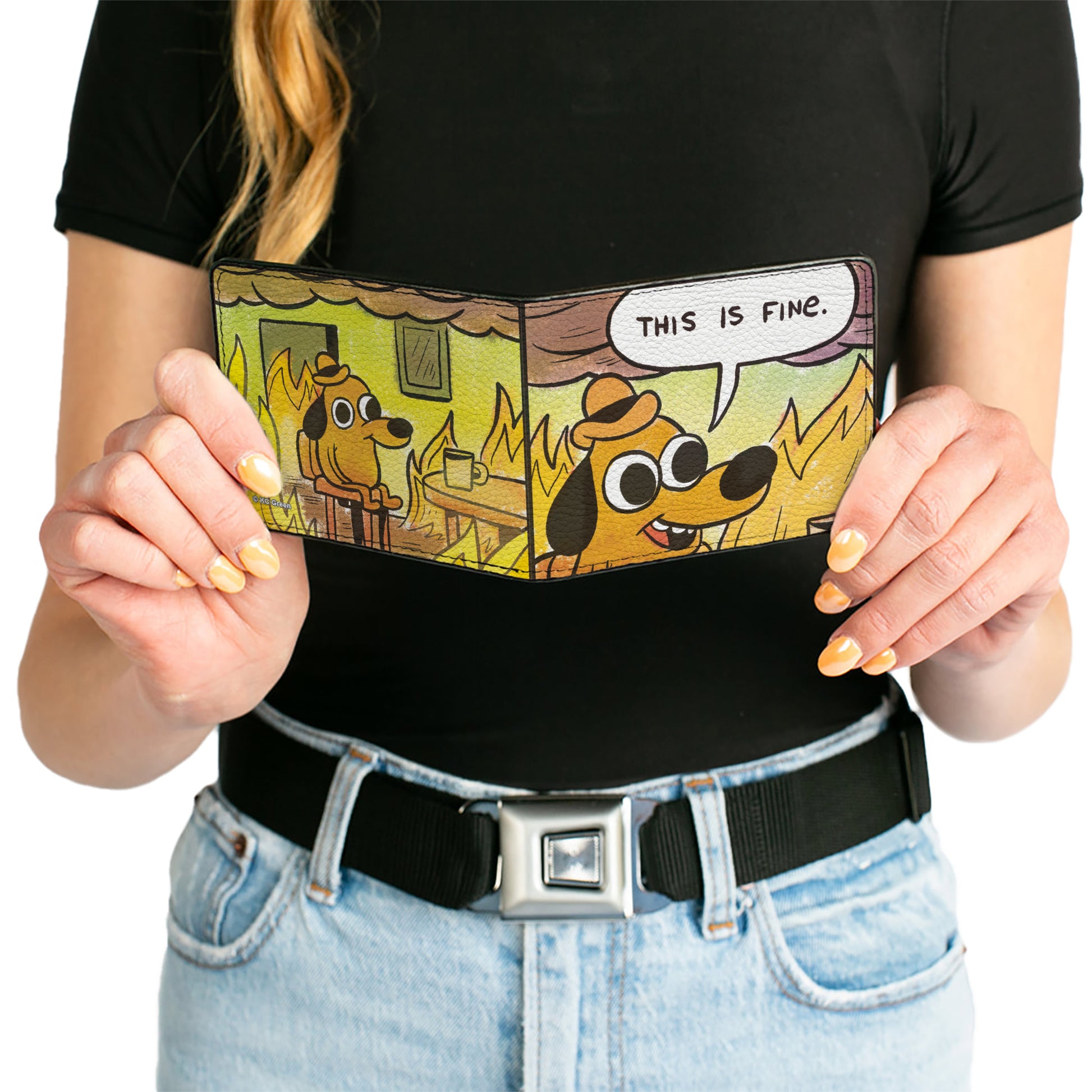 Bi-Fold Wallet - THIS IS FINE Question Hound Cafe Fire Comic Strip Bi-Fold Wallets KC Green