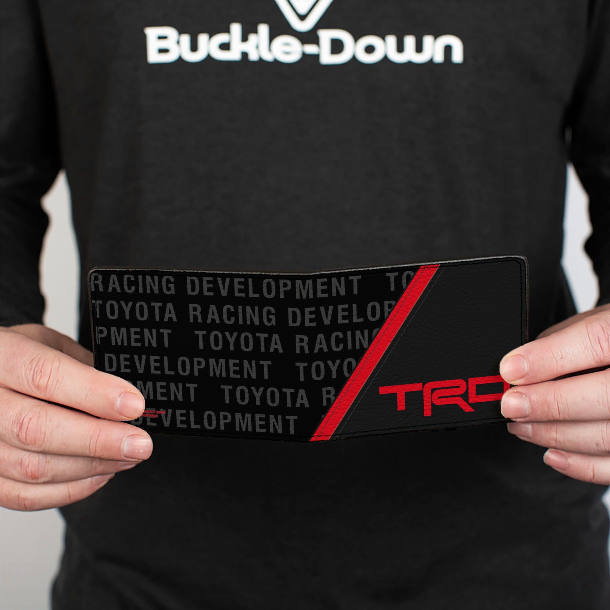 Bi-Fold Wallet - Toyota TRD Logo and TOYOTA RACING DEVELOPMENT Text Stripe Black/Red/Gray Bi-Fold Wallets Toyota
