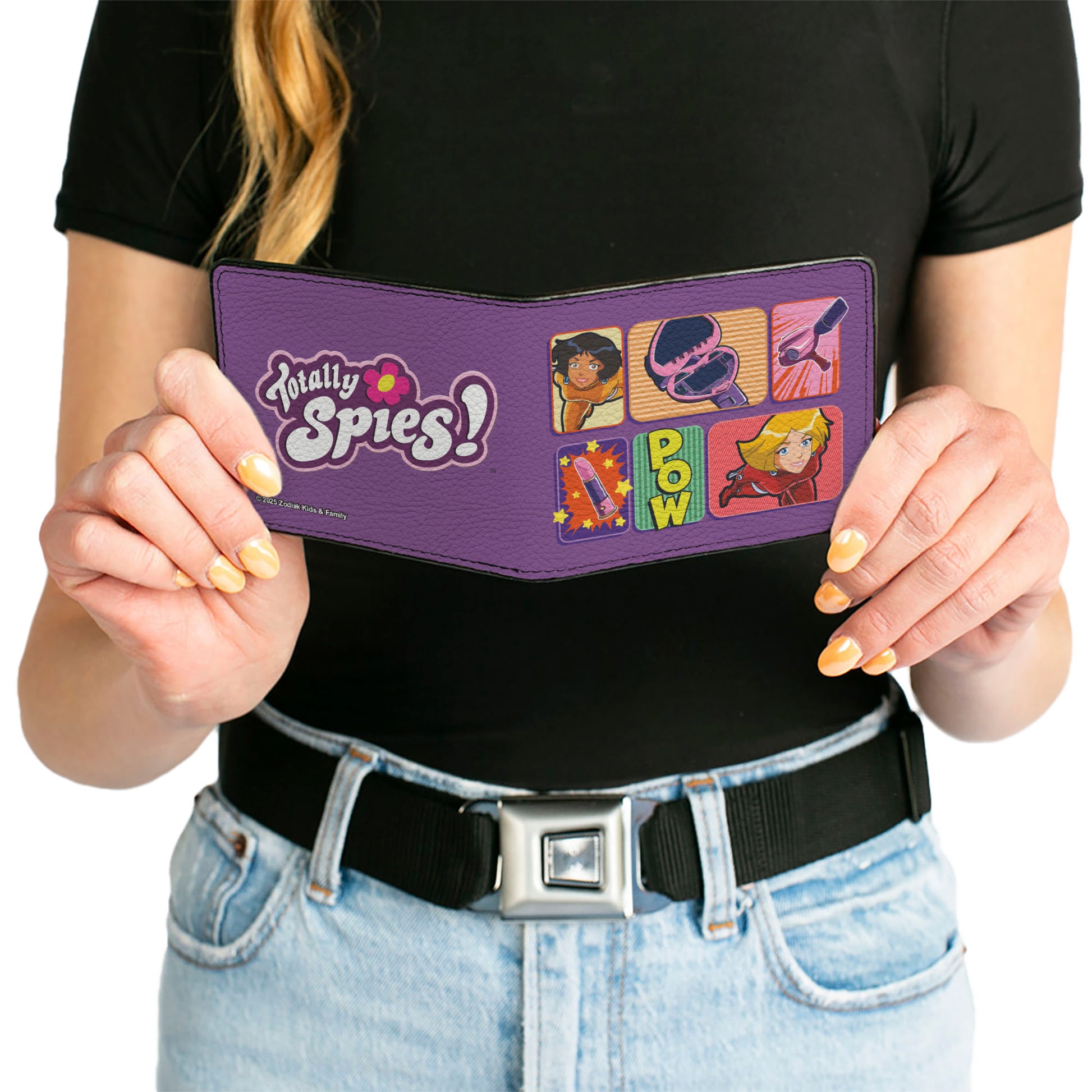 Bi-Fold Wallet - TOTALLY SPIES Action Poses Icon Blocks and Title Logo Purple Bi-Fold Wallets Totally Spies!