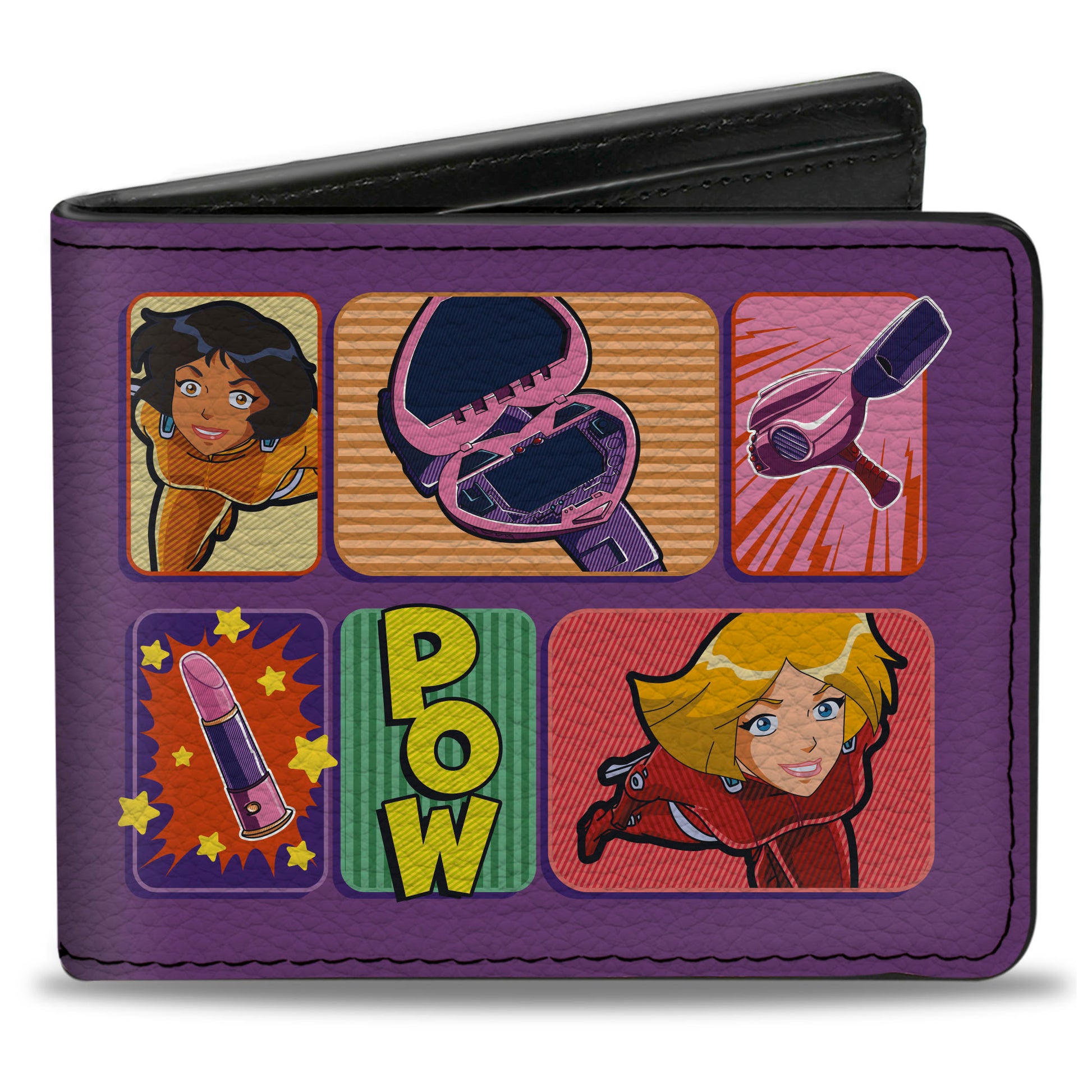 Bi-Fold Wallet - TOTALLY SPIES Action Poses Icon Blocks and Title Logo Purple Bi-Fold Wallets Totally Spies!
