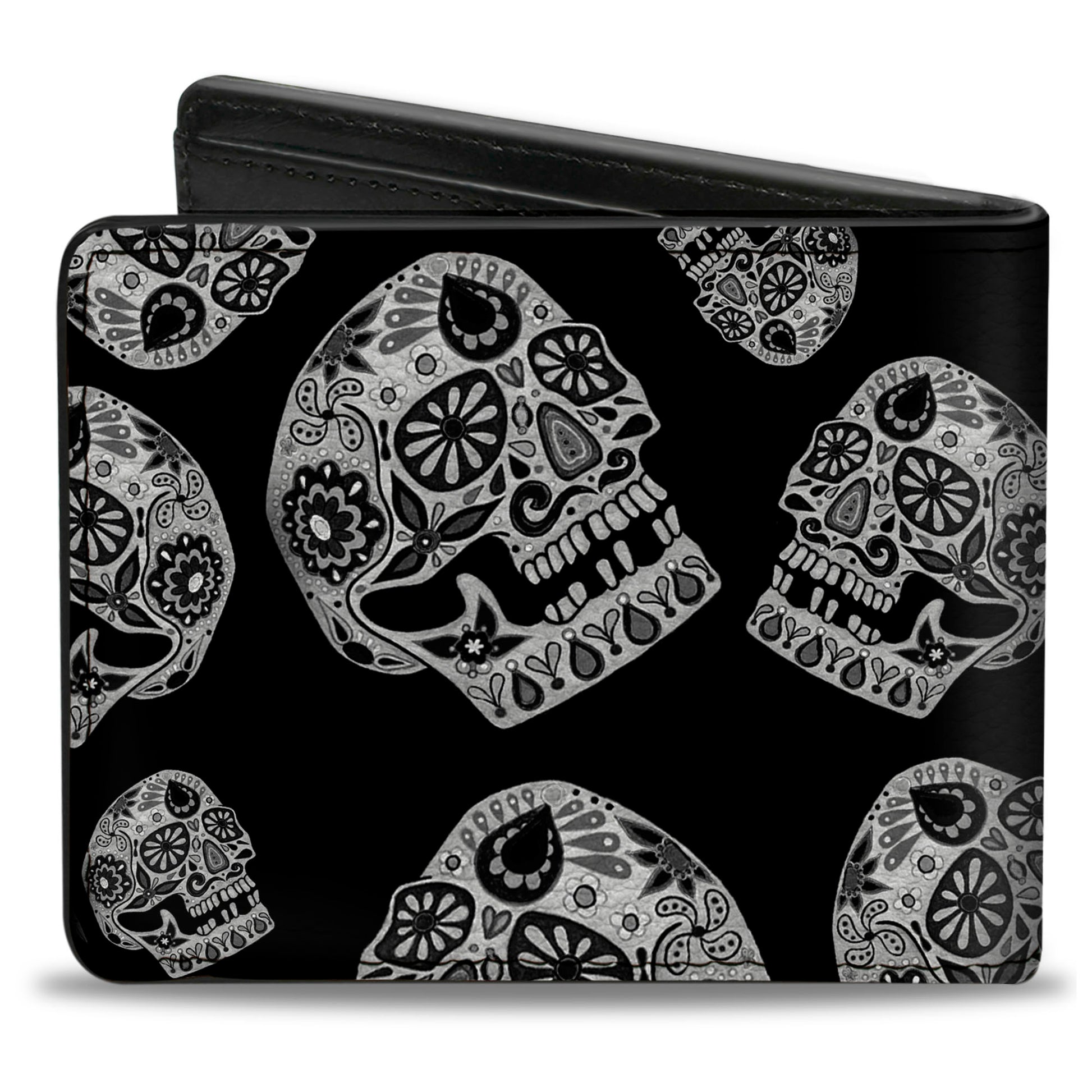 Bi-Fold Wallet - The Dust of Living II Sugar Skulls Black White Bi-Fold Wallets Thaneeya McArdle