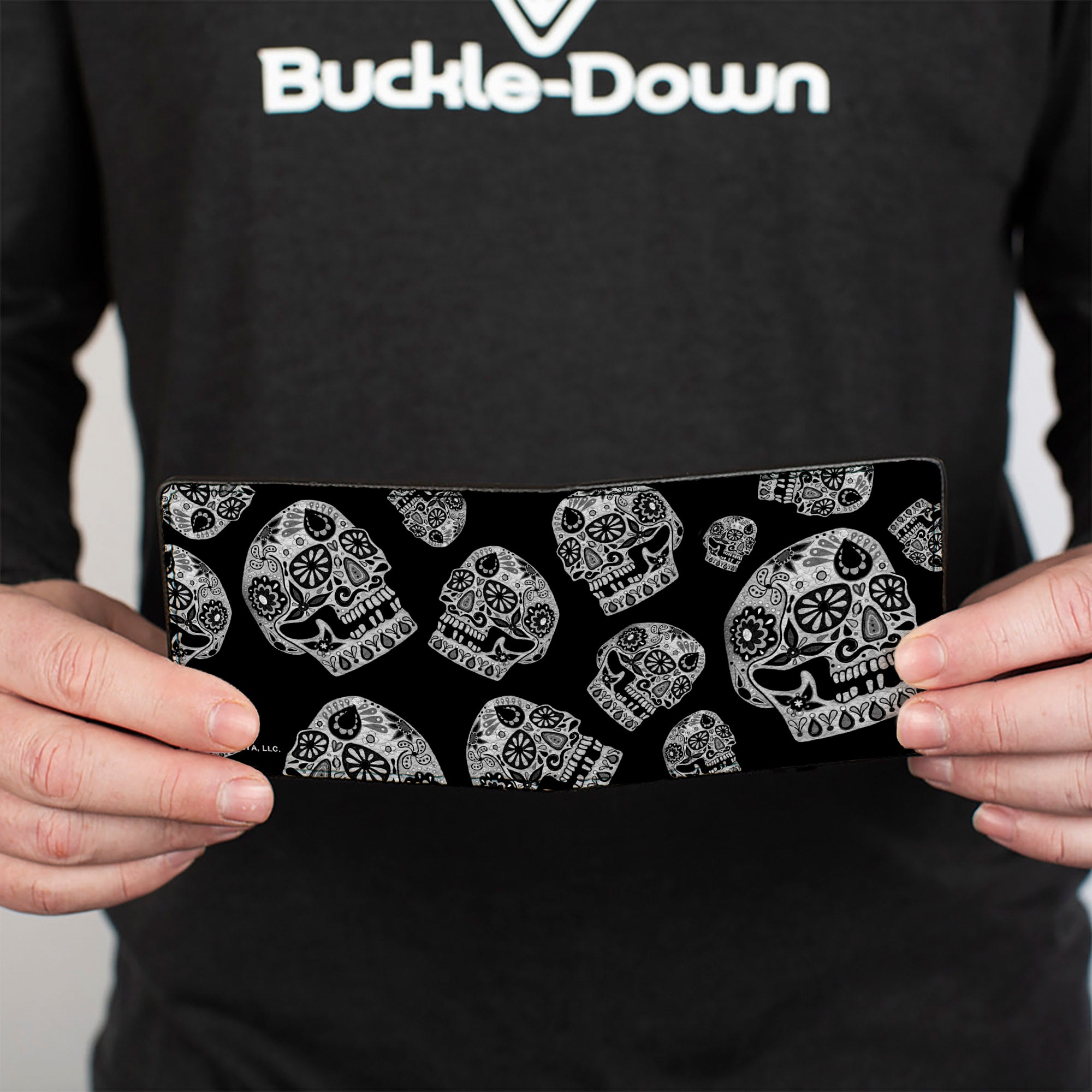 Bi-Fold Wallet - The Dust of Living II Sugar Skulls Black White Bi-Fold Wallets Thaneeya McArdle