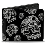 Bi-Fold Wallet - The Dust of Living II Sugar Skulls Black White Bi-Fold Wallets Thaneeya McArdle