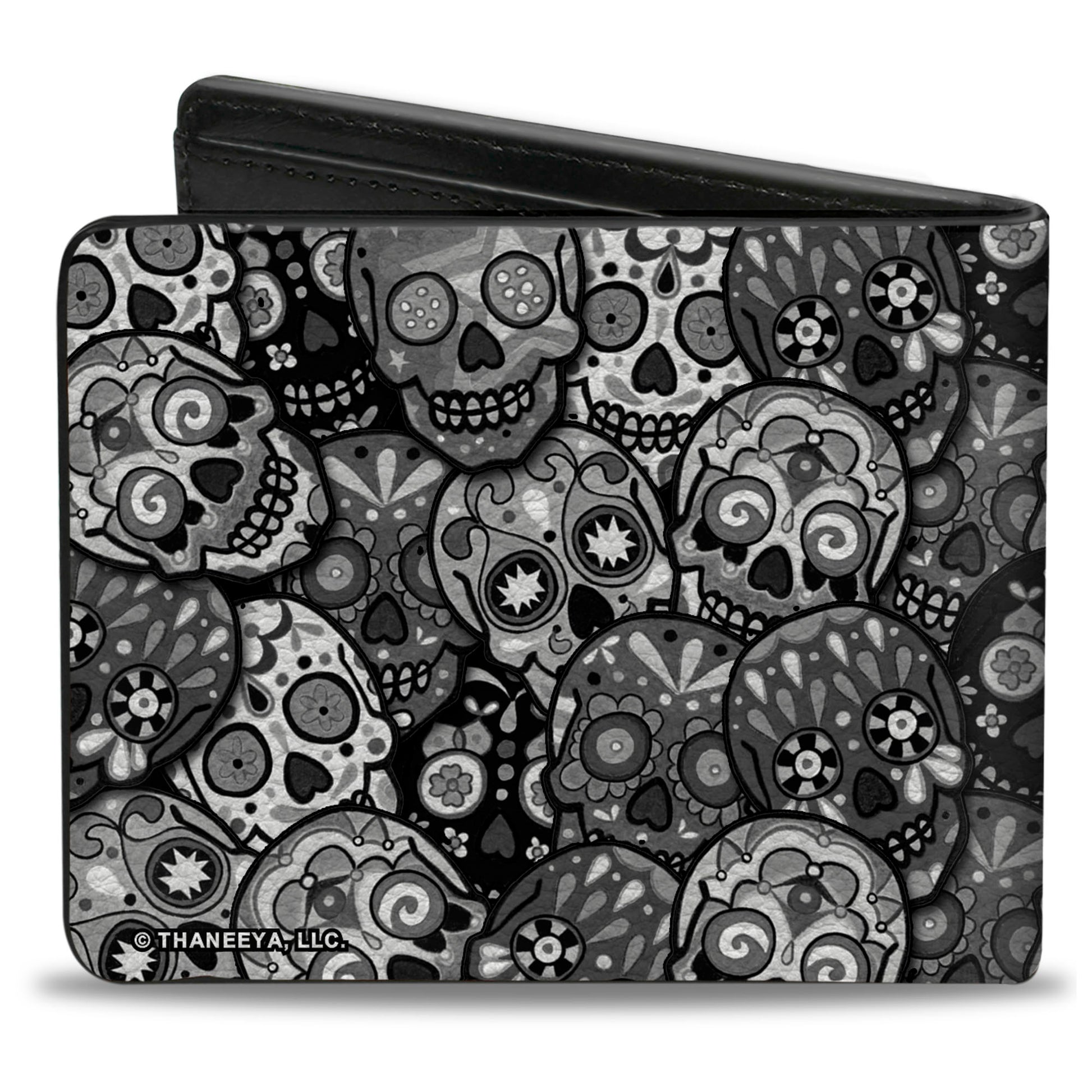Bi-Fold Wallet - Calaveras Stacked Black Grays Bi-Fold Wallets Thaneeya McArdle