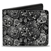 Bi-Fold Wallet - Calaveras Stacked Black Grays Bi-Fold Wallets Thaneeya McArdle