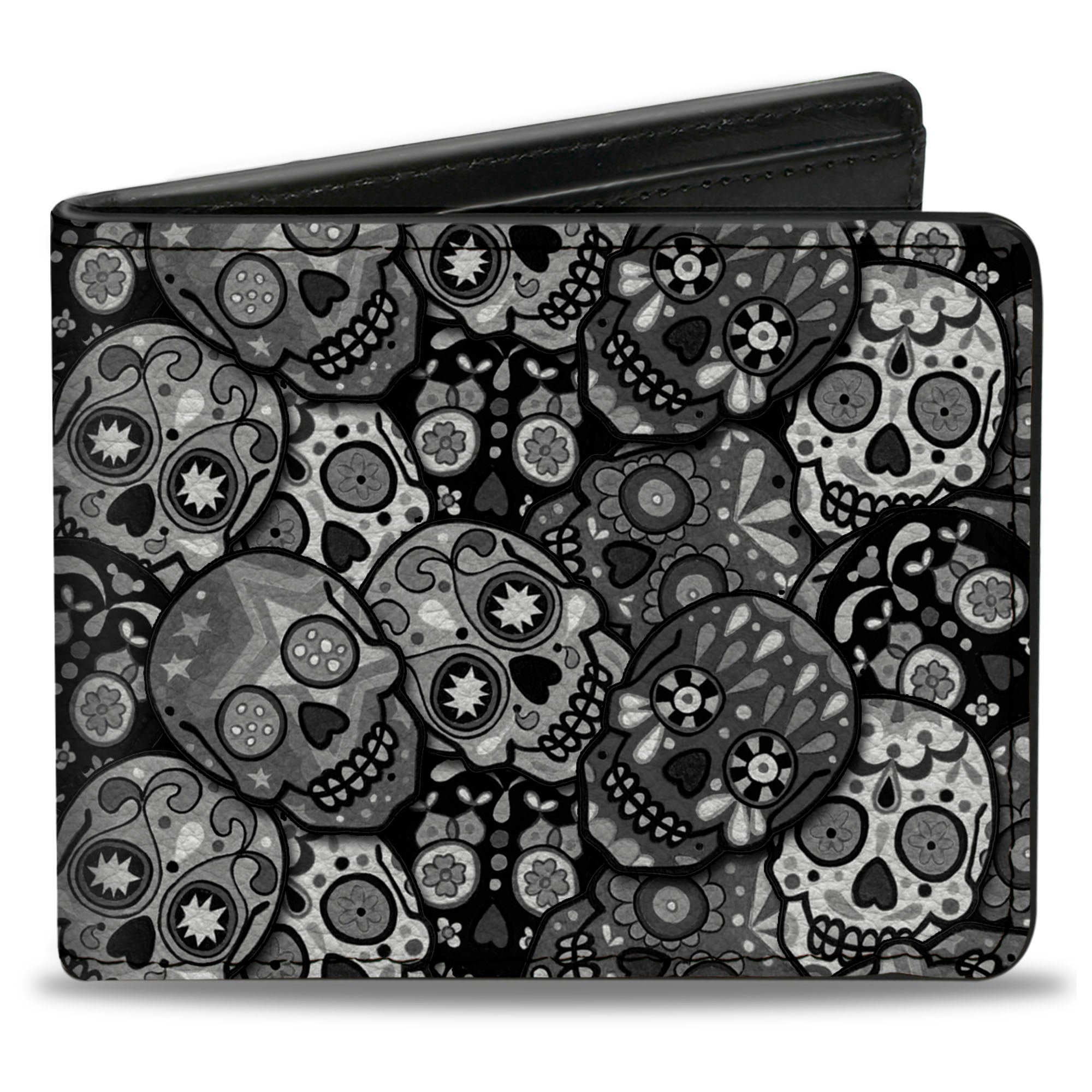 Bi-Fold Wallet - Calaveras Stacked Black Grays Bi-Fold Wallets Thaneeya McArdle