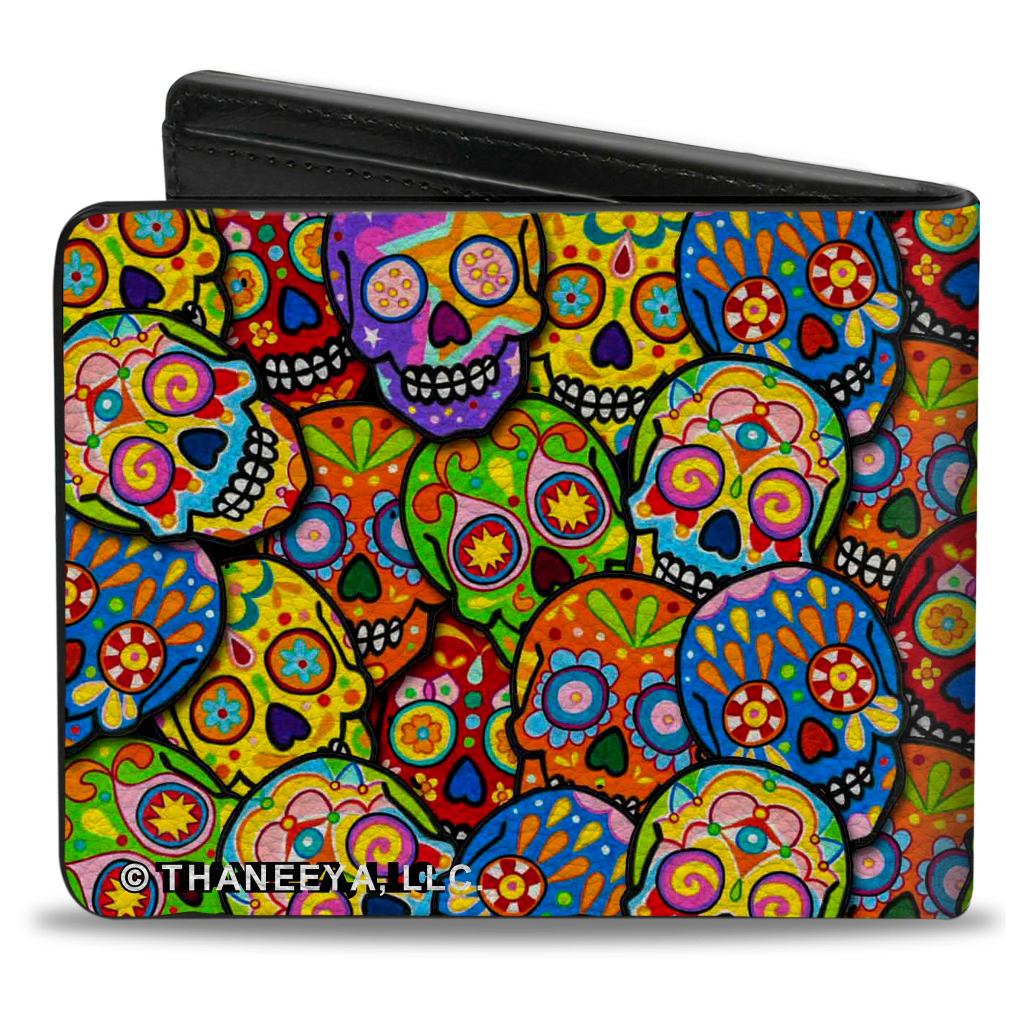 Bi-Fold Wallet - Colorful Calaveras Stacked Multi Color Bi-Fold Wallets Thaneeya McArdle