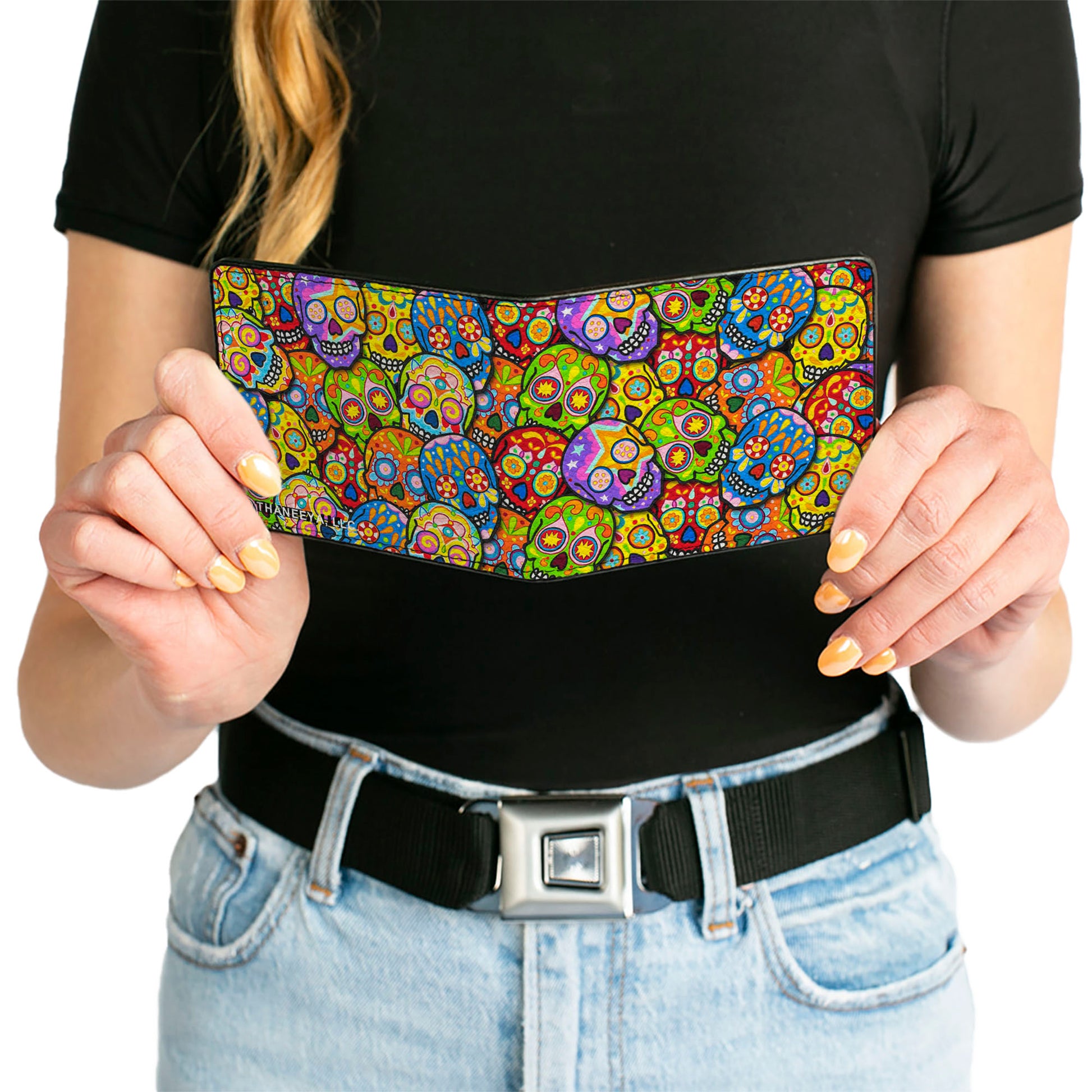 Bi-Fold Wallet - Colorful Calaveras Stacked Multi Color Bi-Fold Wallets Thaneeya McArdle