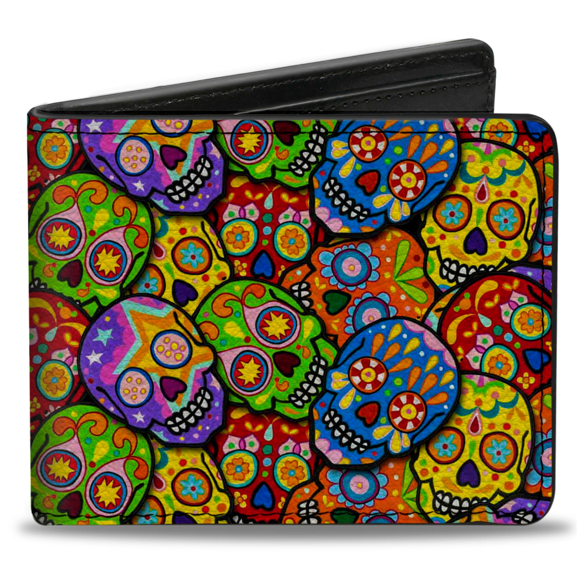 Bi-Fold Wallet - Colorful Calaveras Stacked Multi Color Bi-Fold Wallets Thaneeya McArdle