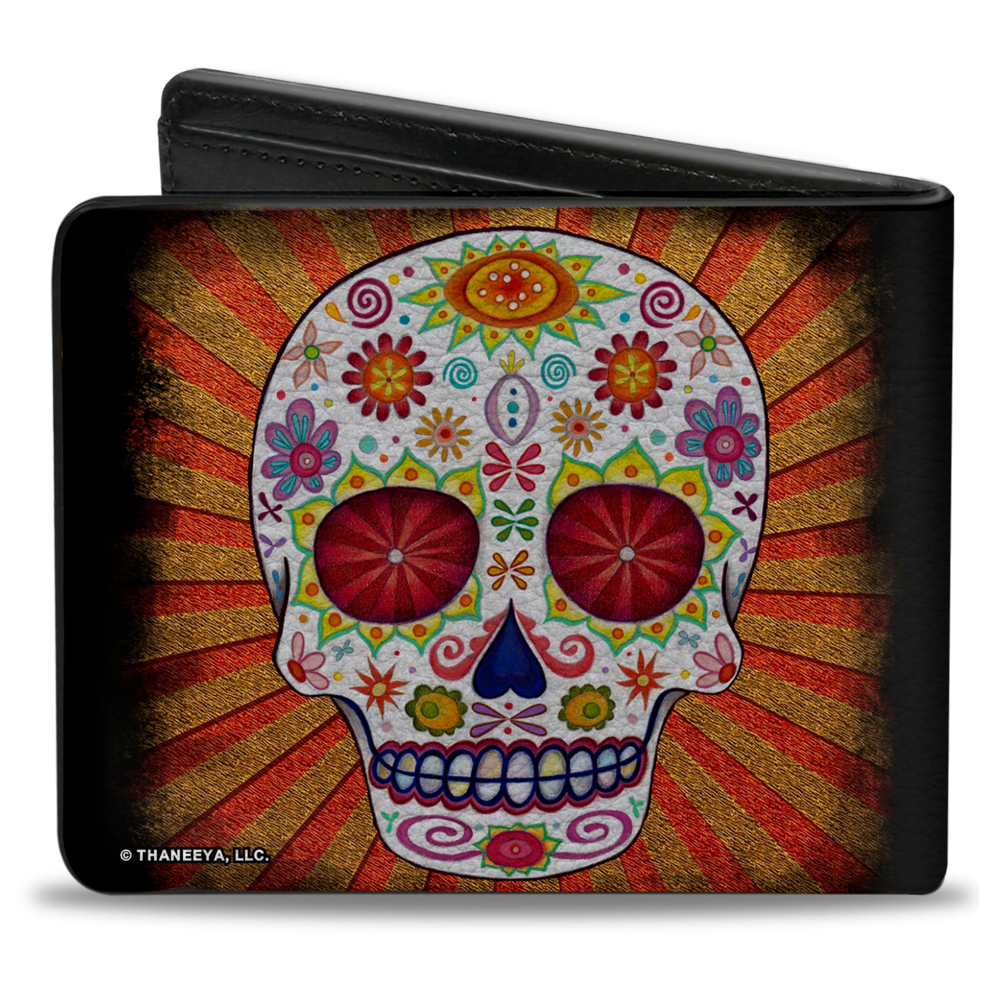 Bi-Fold Wallet - Sugar Skull Rays Black Multi Color Bi-Fold Wallets Thaneeya McArdle