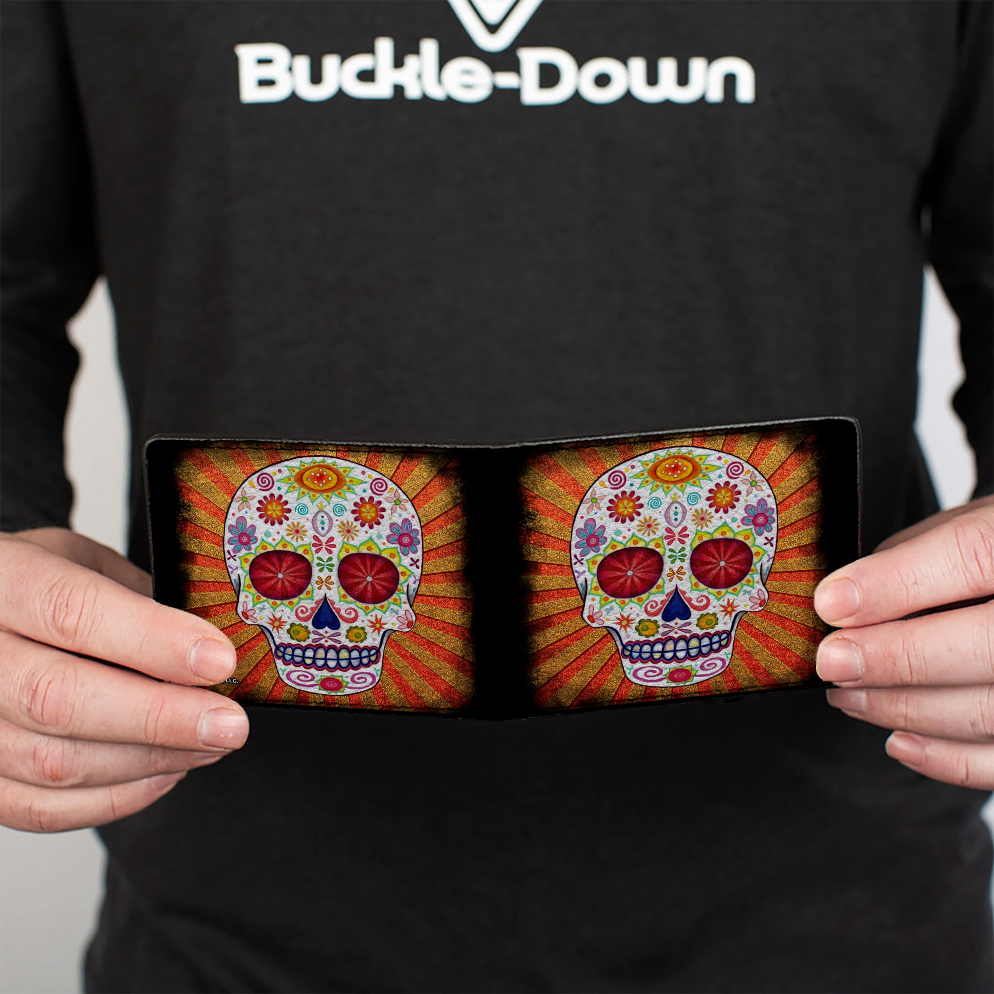 Bi-Fold Wallet - Sugar Skull Rays Black Multi Color Bi-Fold Wallets Thaneeya McArdle
