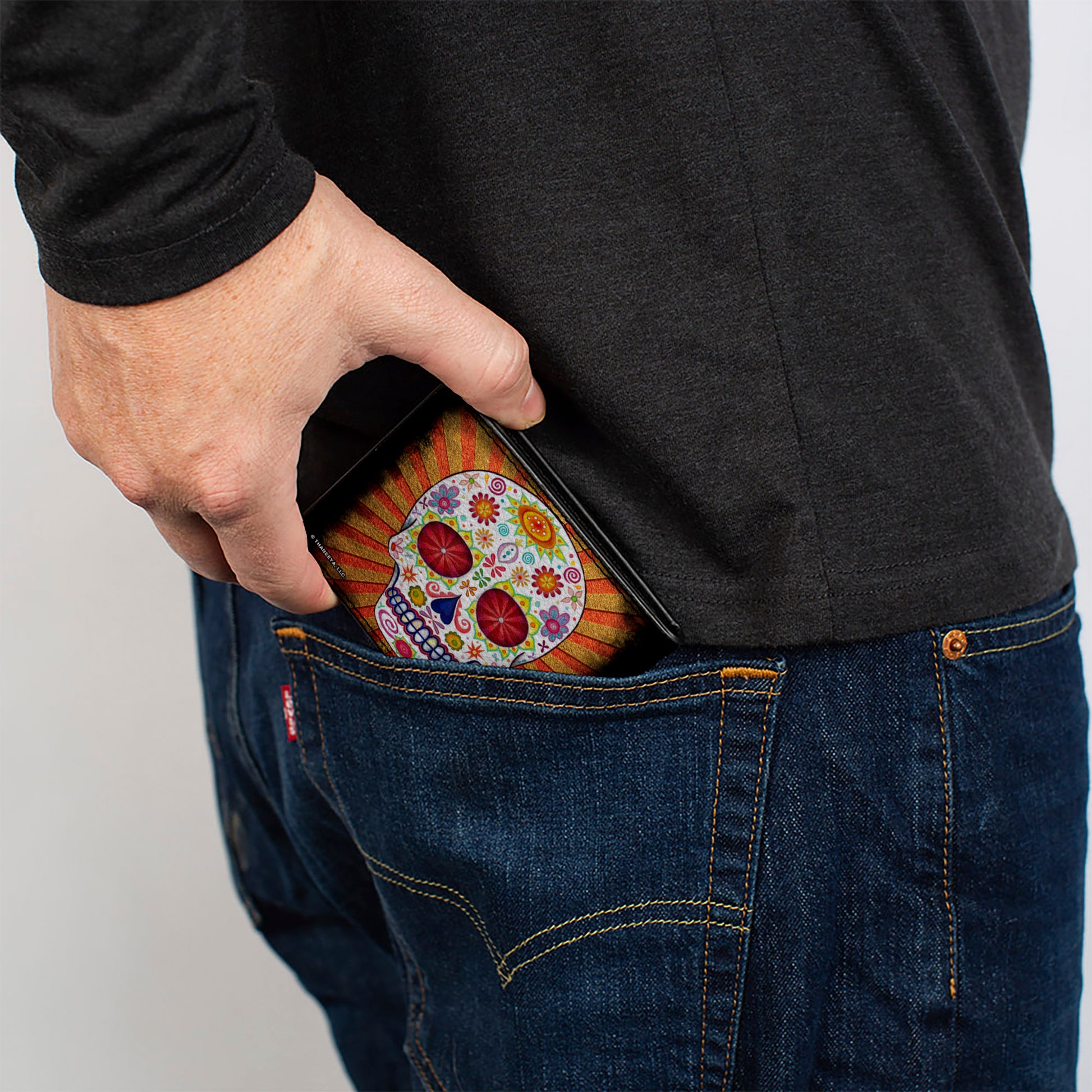 Bi-Fold Wallet - Sugar Skull Rays Black Multi Color Bi-Fold Wallets Thaneeya McArdle