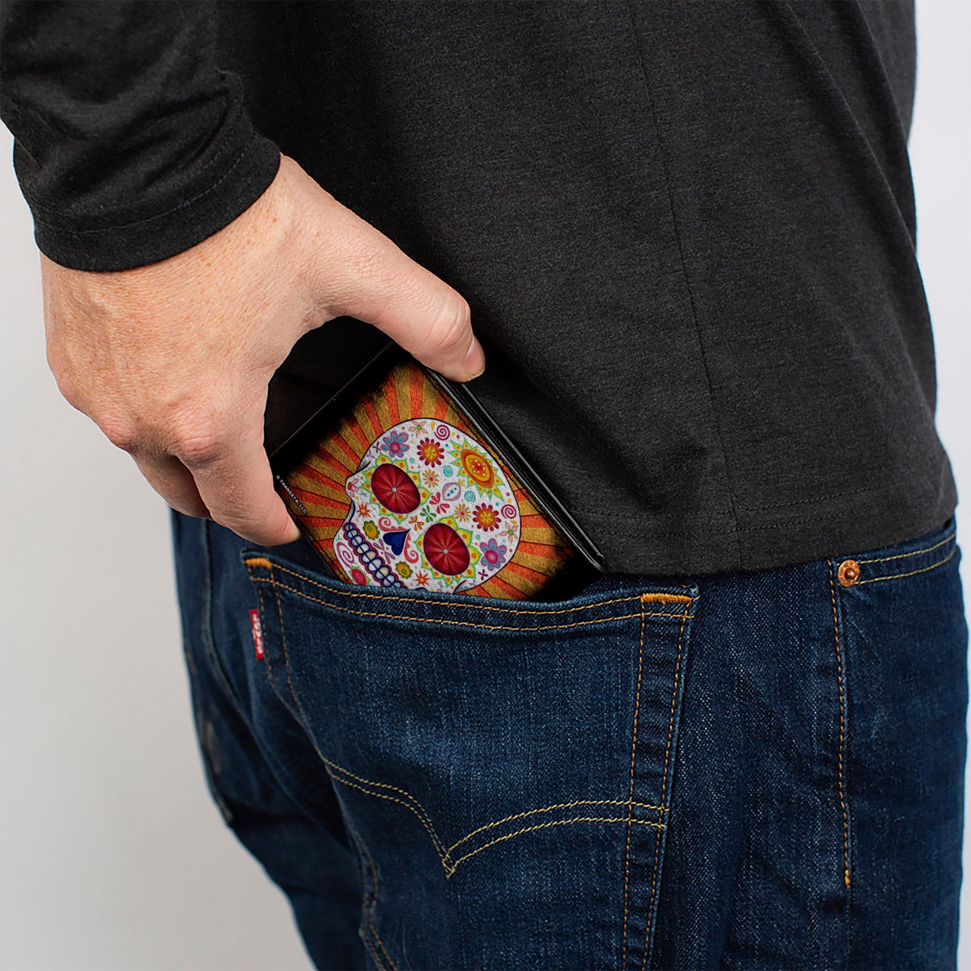 Bi-Fold Wallet - Sugar Skull Rays Black Multi Color Bi-Fold Wallets Thaneeya McArdle