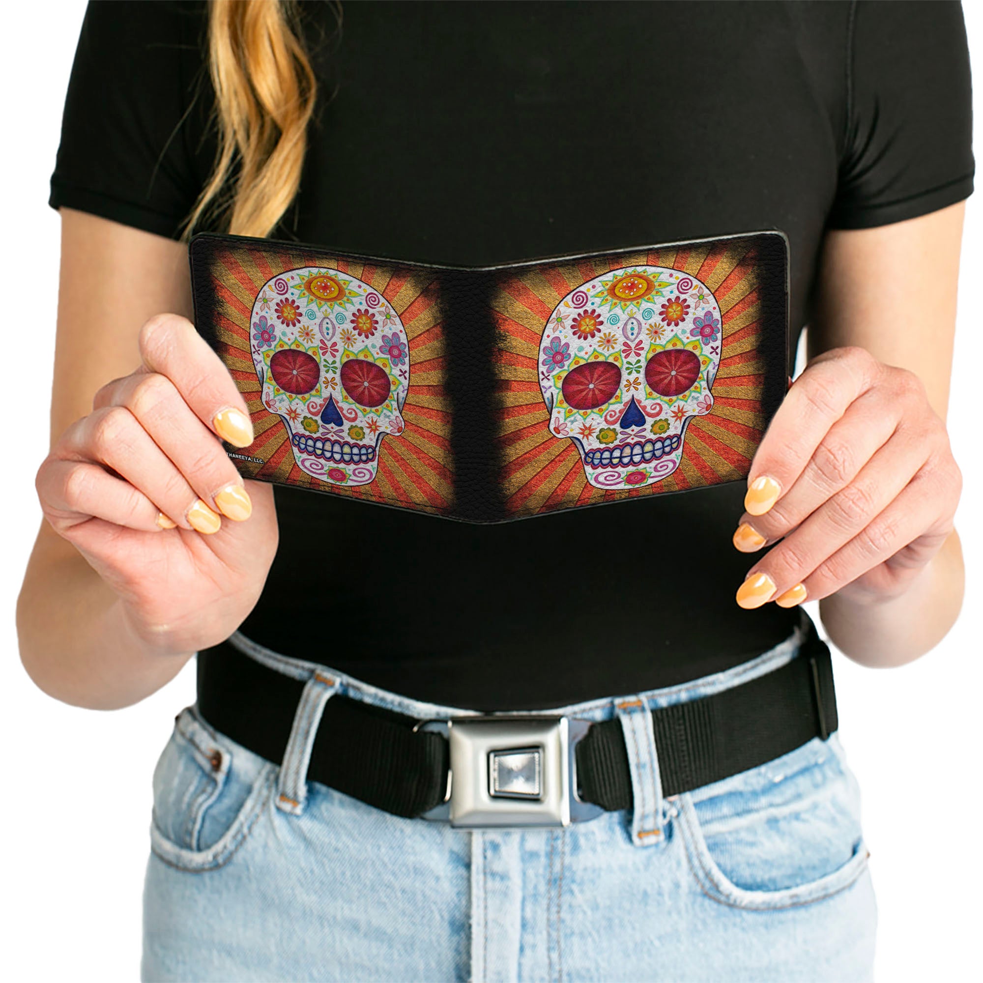Bi-Fold Wallet - Sugar Skull Rays Black Multi Color Bi-Fold Wallets Thaneeya McArdle