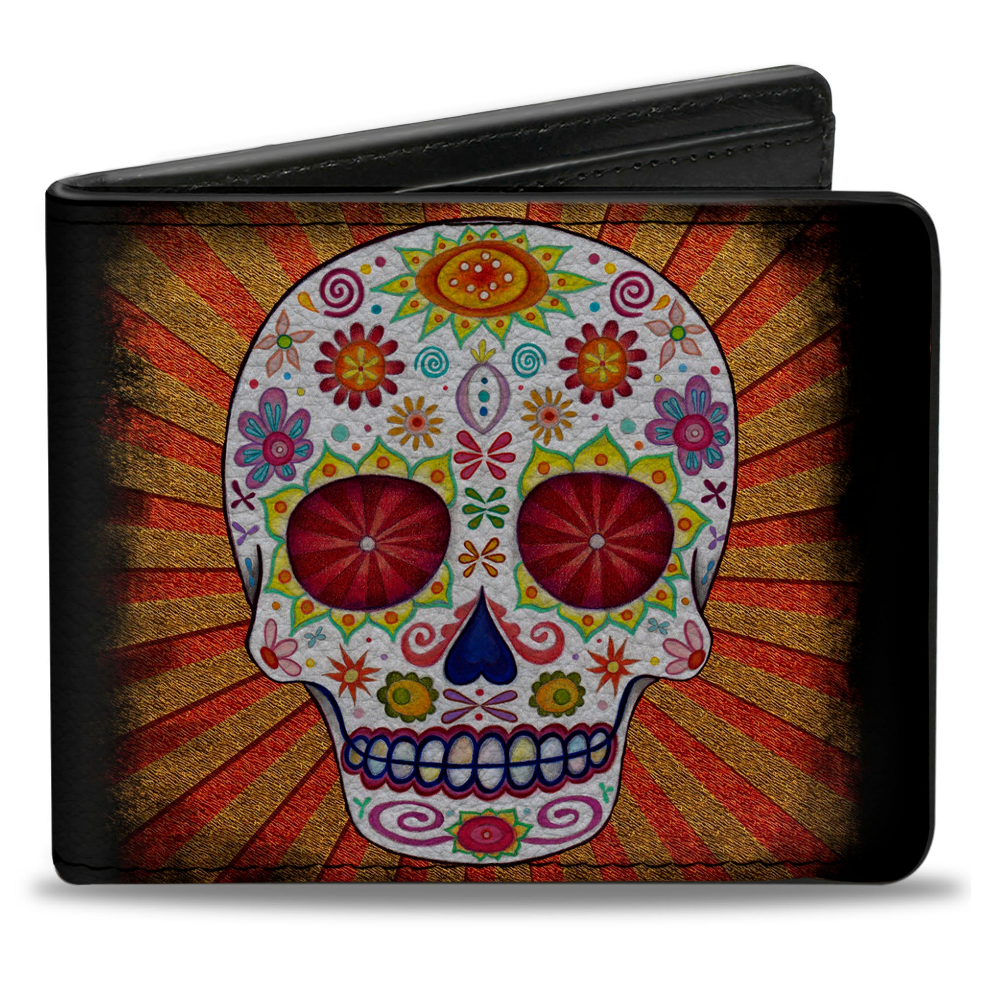 Bi-Fold Wallet - Sugar Skull Rays Black Multi Color Bi-Fold Wallets Thaneeya McArdle
