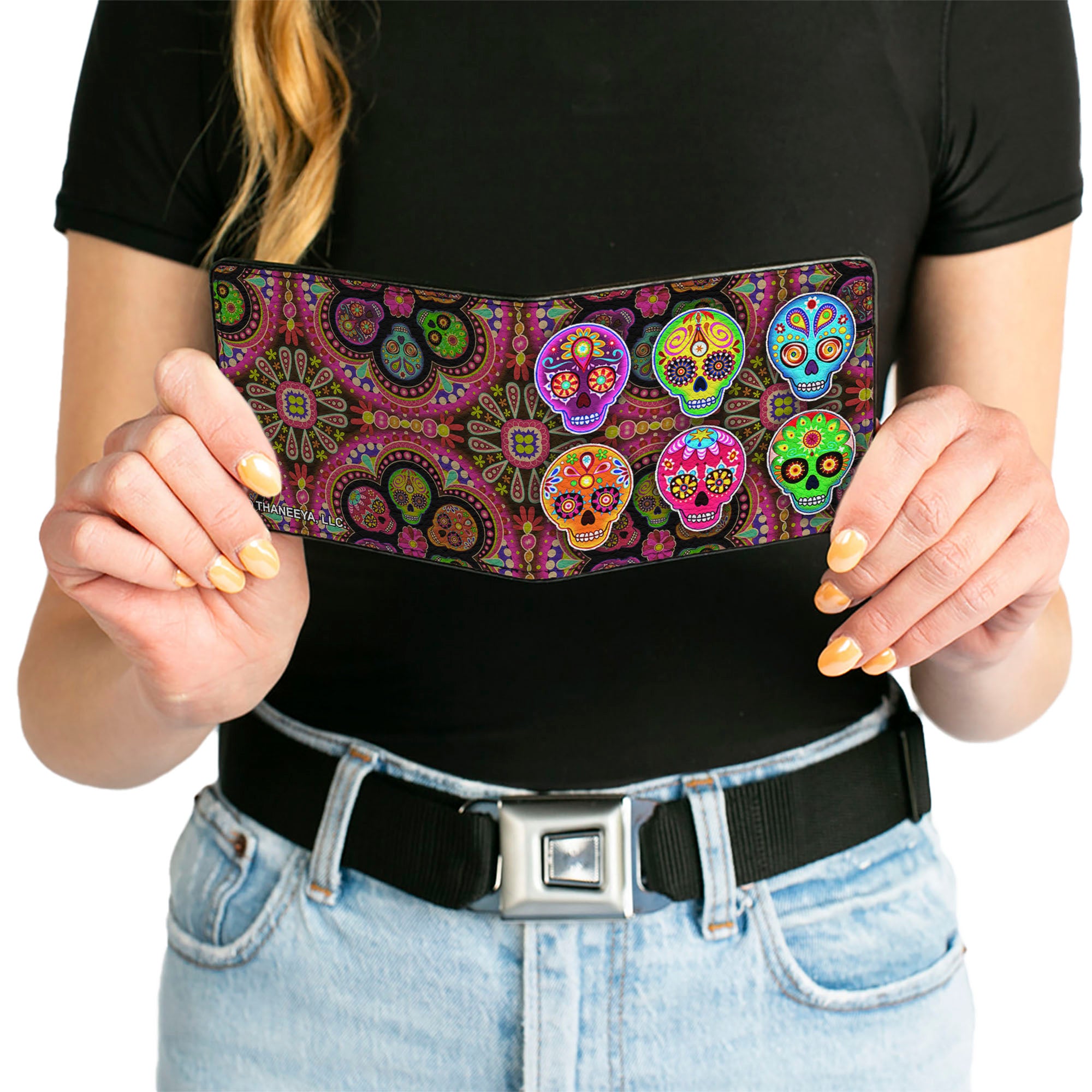 Bi-Fold Wallet - Six Sugar Skulls Multi Color Bi-Fold Wallets Thaneeya McArdle