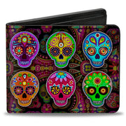 Bi-Fold Wallet - Six Sugar Skulls Multi Color Bi-Fold Wallets Thaneeya McArdle