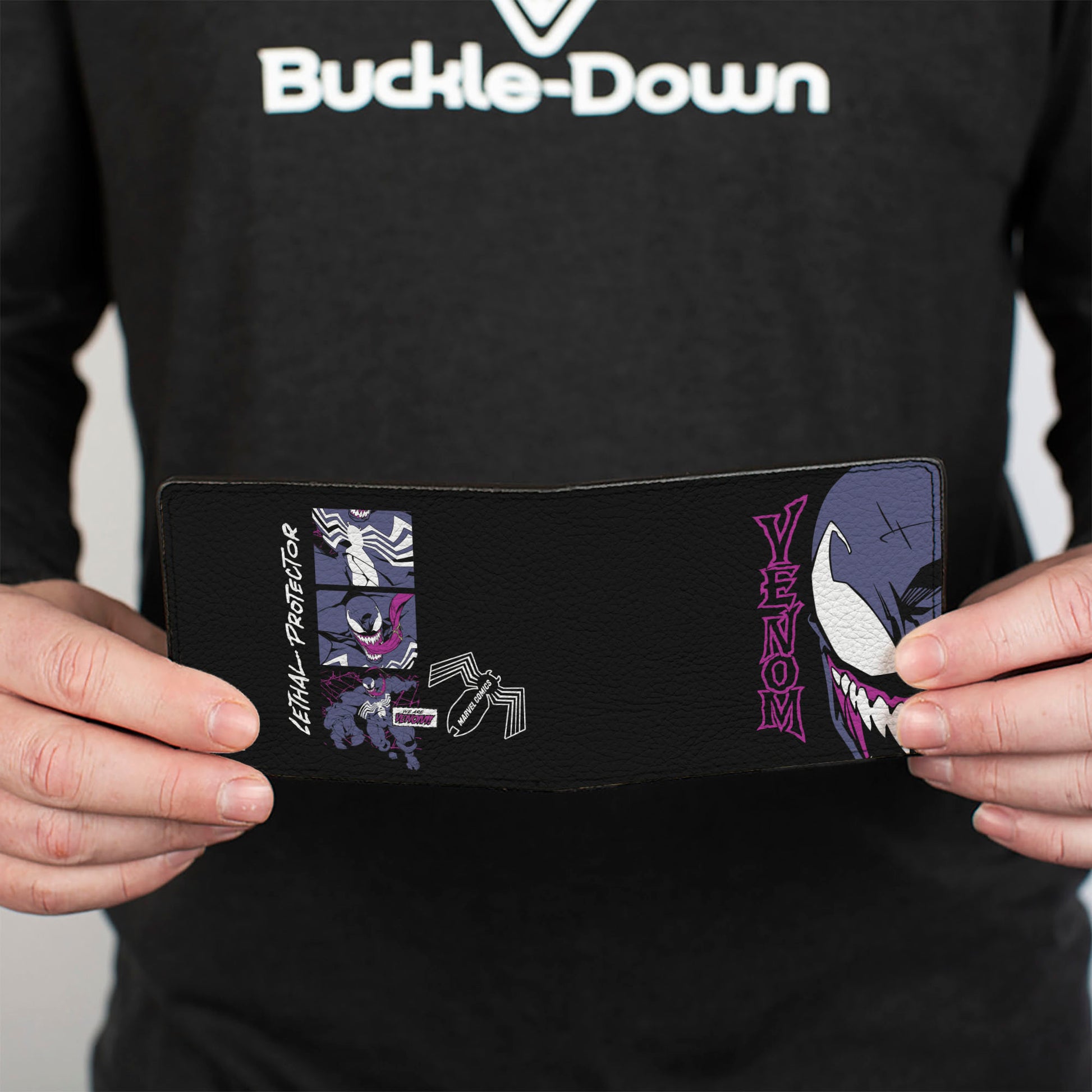 Bi-Fold Wallet - VENOM LETHAL PROTECTOR Pose Blocks Black/White Bi-Fold Wallets Marvel Comics