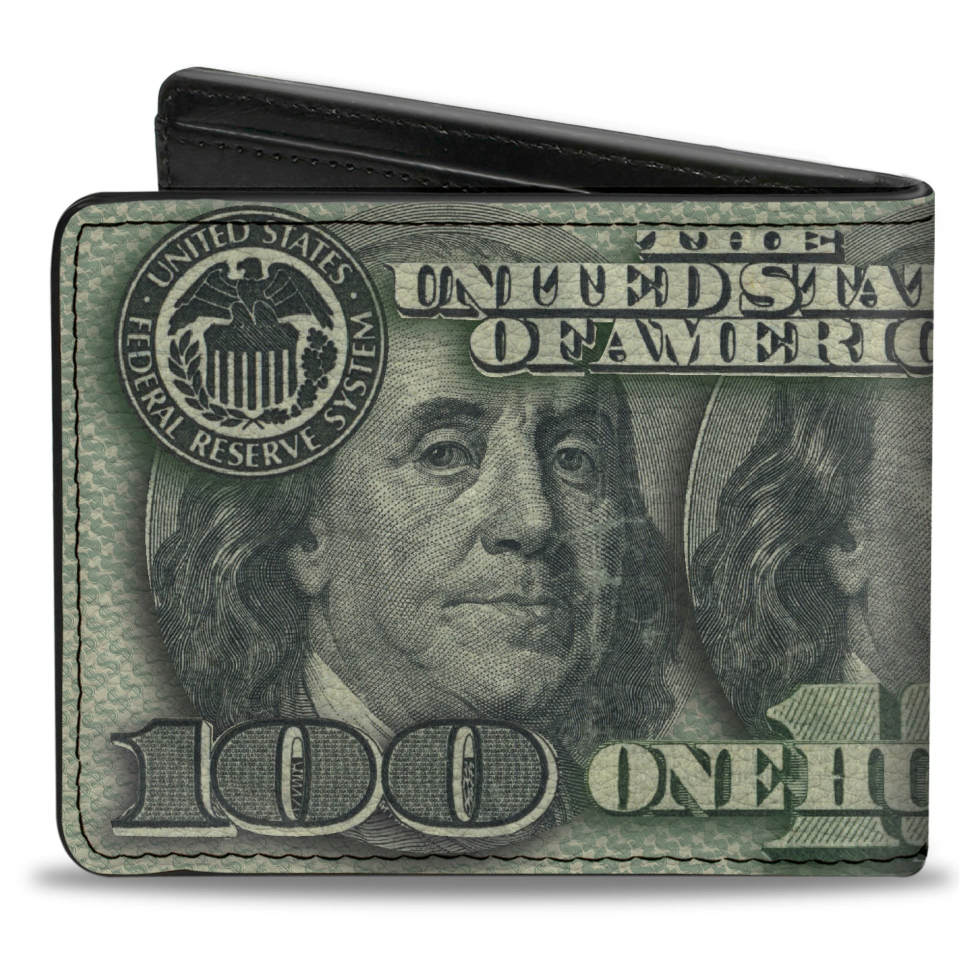 Bi-Fold Wallet - 100 Dollar Bill CLOSE-UP Triple Benjamin Bi-Fold Wallets Buckle-Down