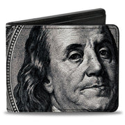 Bi-Fold Wallet - 100 Dollar Bill CLOSE-UP White Black Bi-Fold Wallets Buckle-Down