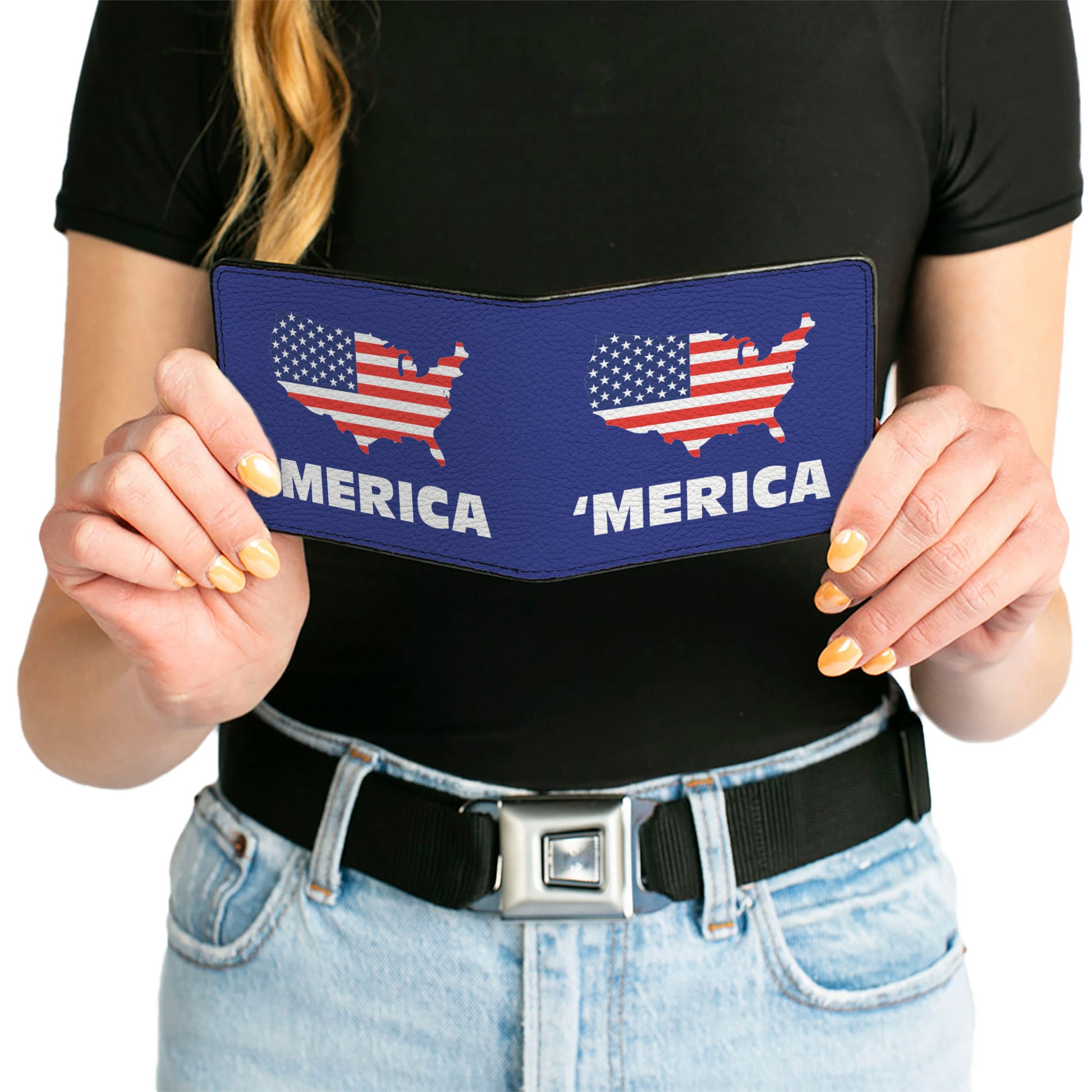 Bi-Fold Wallet - 'MERICA USA Silhouette Blue White US Flag Bi-Fold Wallets Buckle-Down