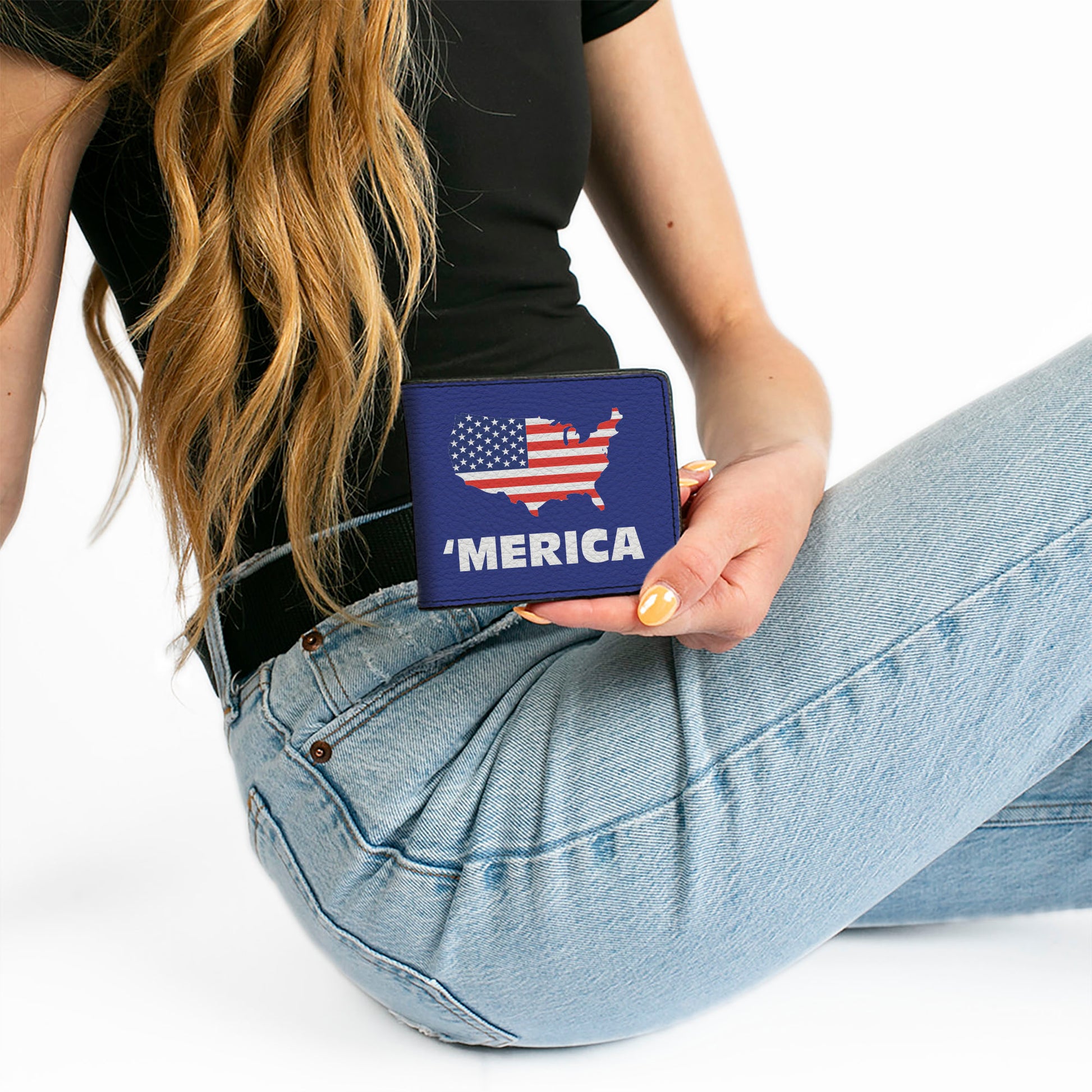 Bi-Fold Wallet - 'MERICA USA Silhouette Blue White US Flag Bi-Fold Wallets Buckle-Down