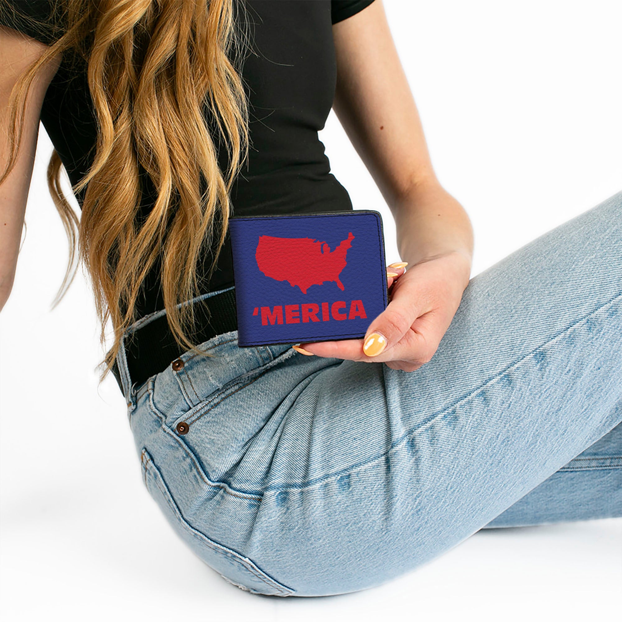 Bi-Fold Wallet - 'MERICA USA Silhouette Blue Red Bi-Fold Wallets Buckle-Down