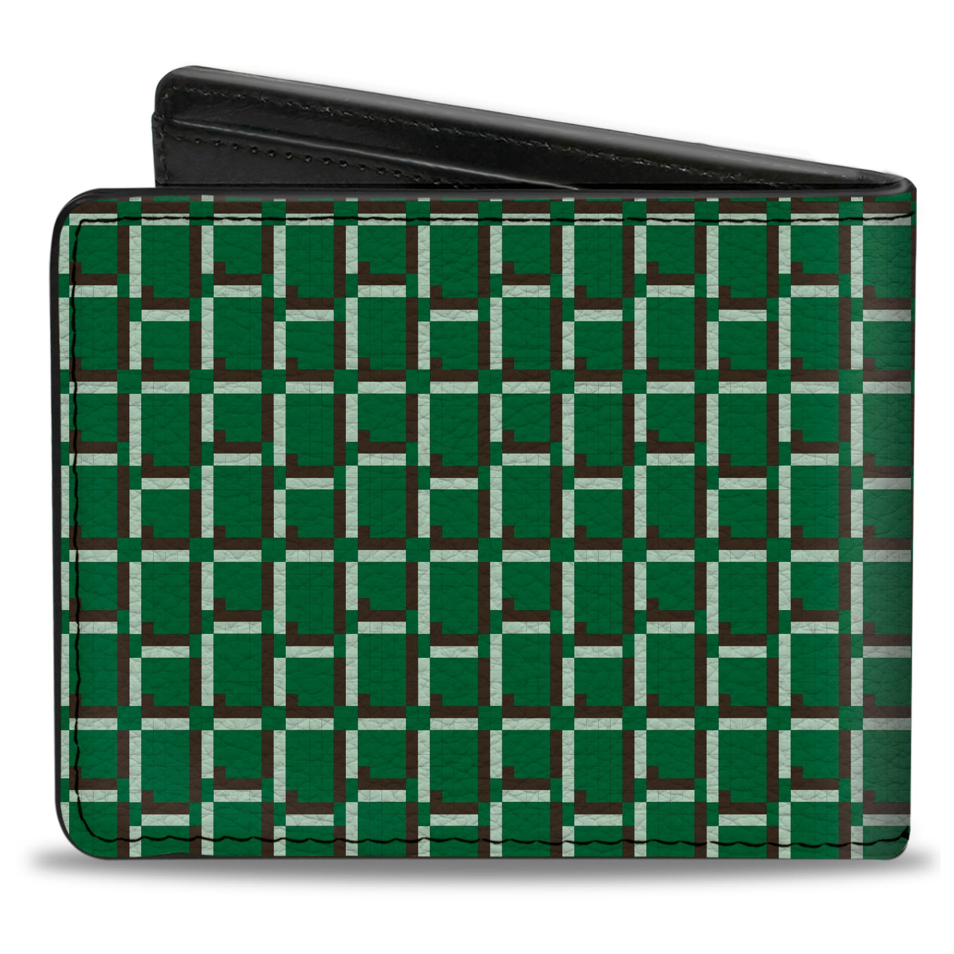 Bi-Fold Wallet - 8-Bit Pixel CLOSE-UP2 Green White Brown Bi-Fold Wallets Buckle-Down