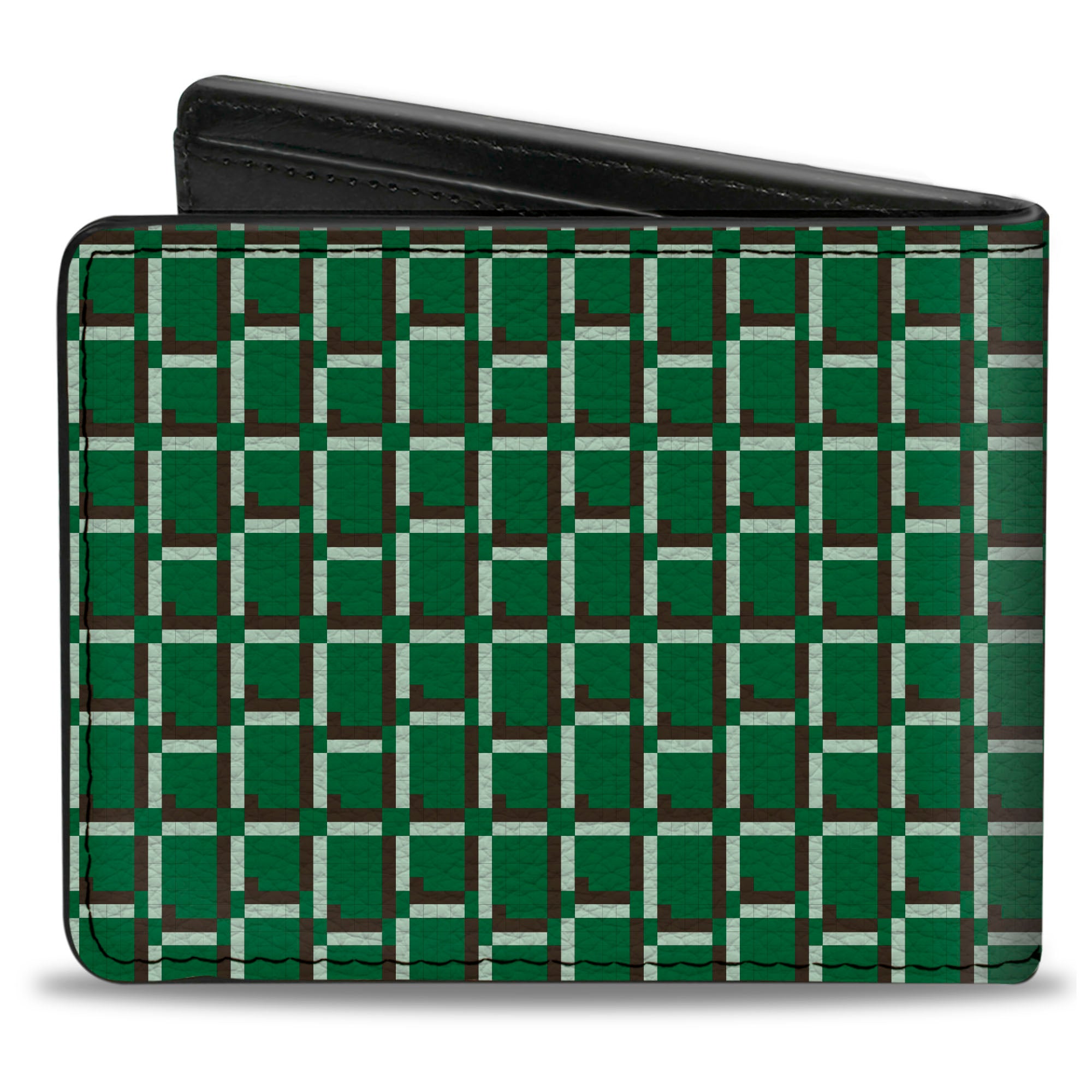 Bi-Fold Wallet - 8-Bit Pixel CLOSE-UP2 Green White Brown Bi-Fold Wallets Buckle-Down