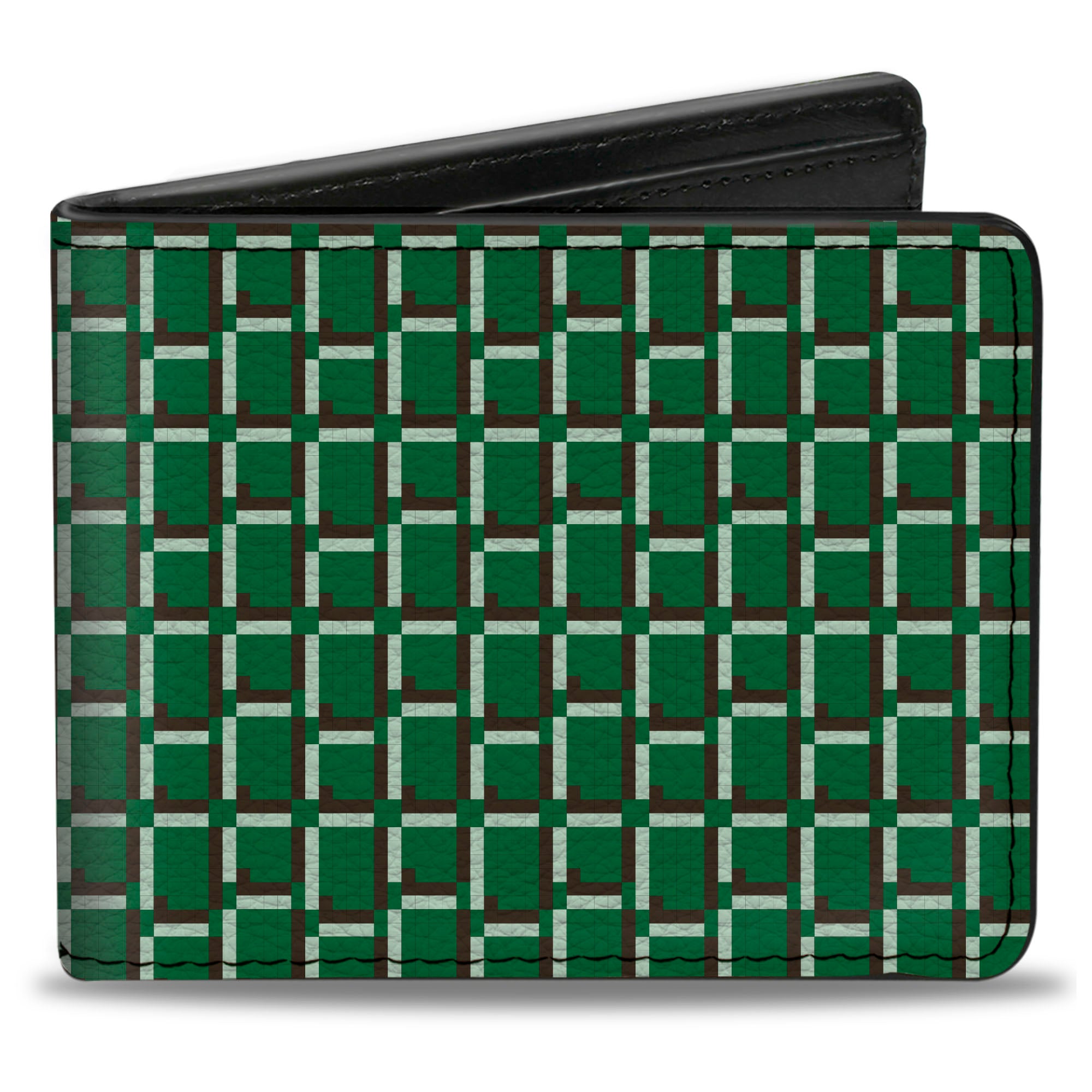 8 Bit Wallet Bi-Fold Wallet - 8-Bit Pixel CLOSE-UP2 Green White Brown – Buckle-Down