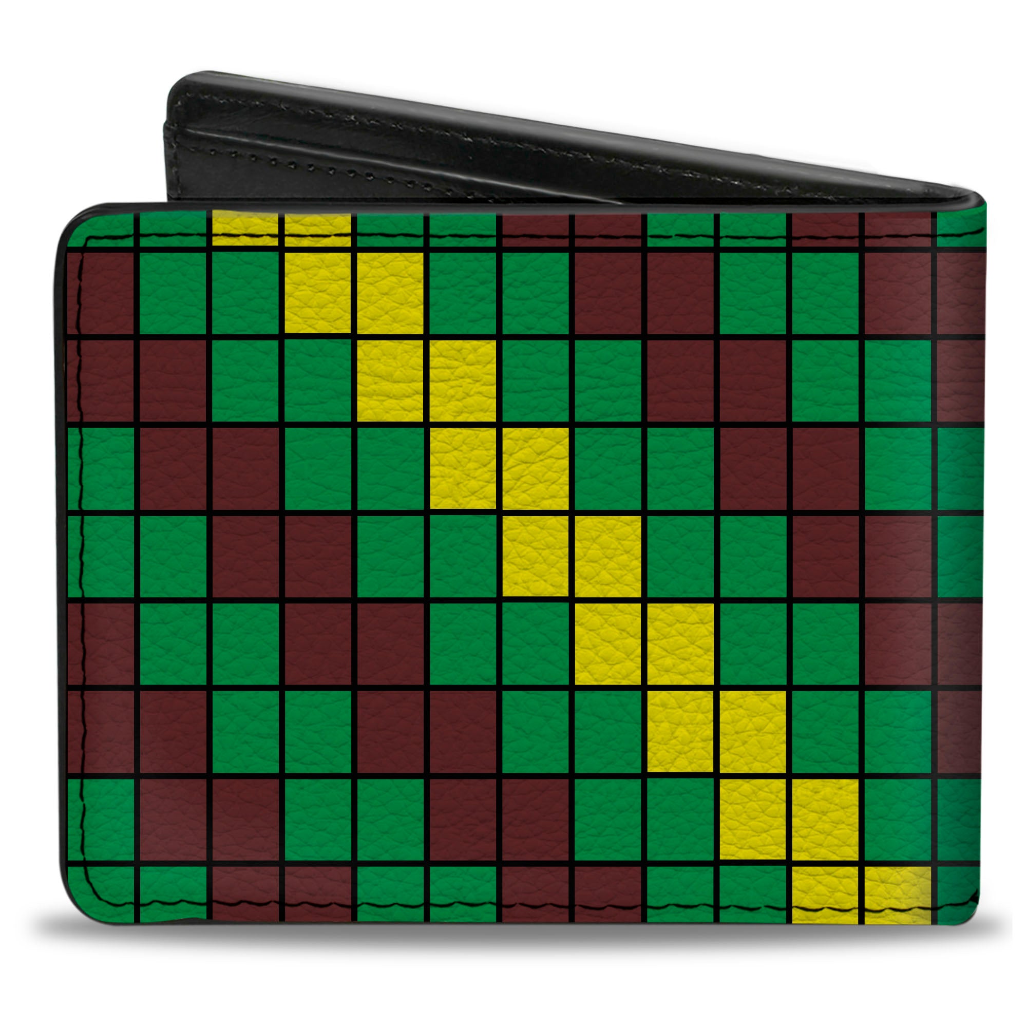 Bi-Fold Wallet - 8-Bit Pixel Step Stripe Black Brown Green Yellow Bi-Fold Wallets Buckle-Down