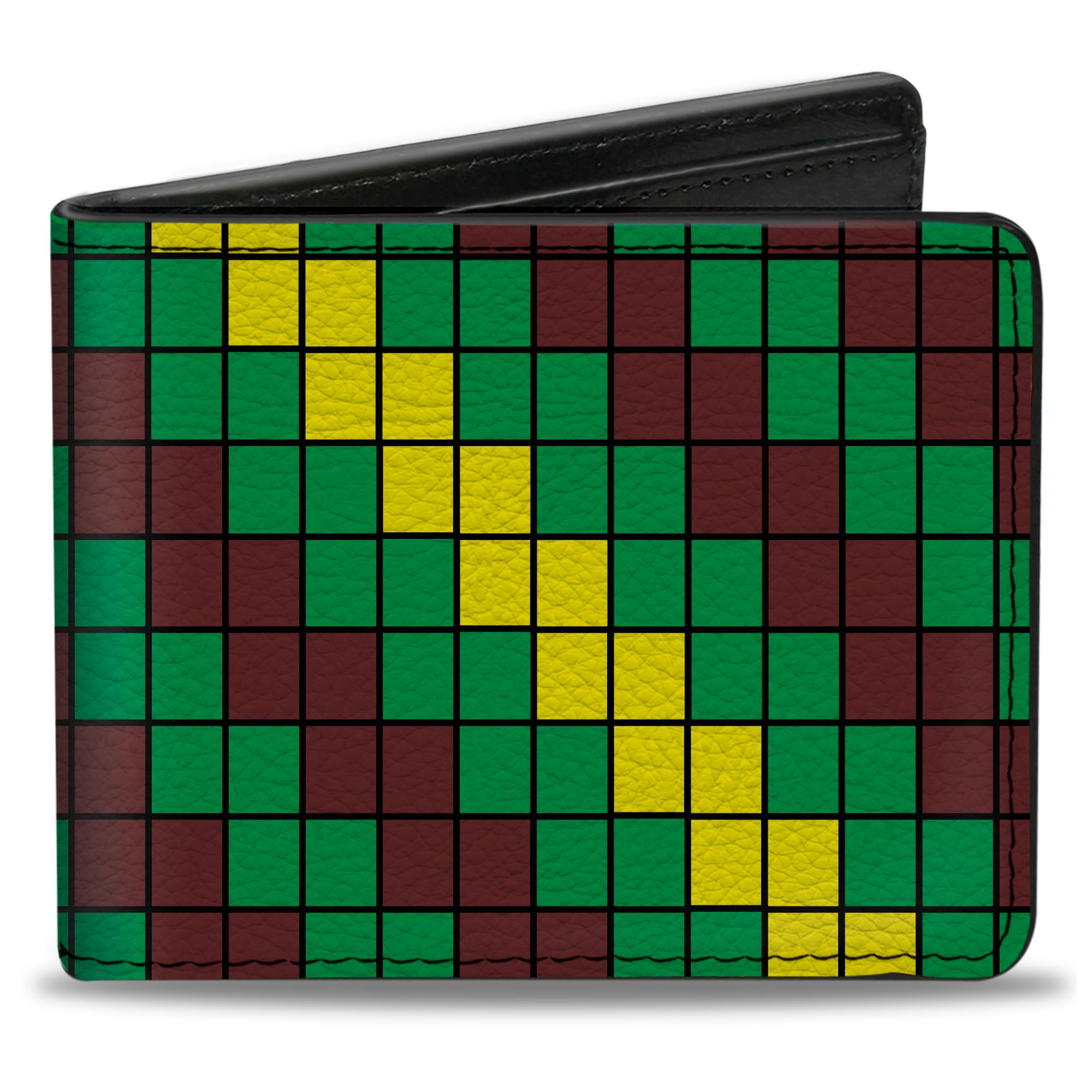 Bi-Fold Wallet - 8-Bit Pixel Step Stripe Black Brown Green Yellow Bi-Fold Wallets Buckle-Down