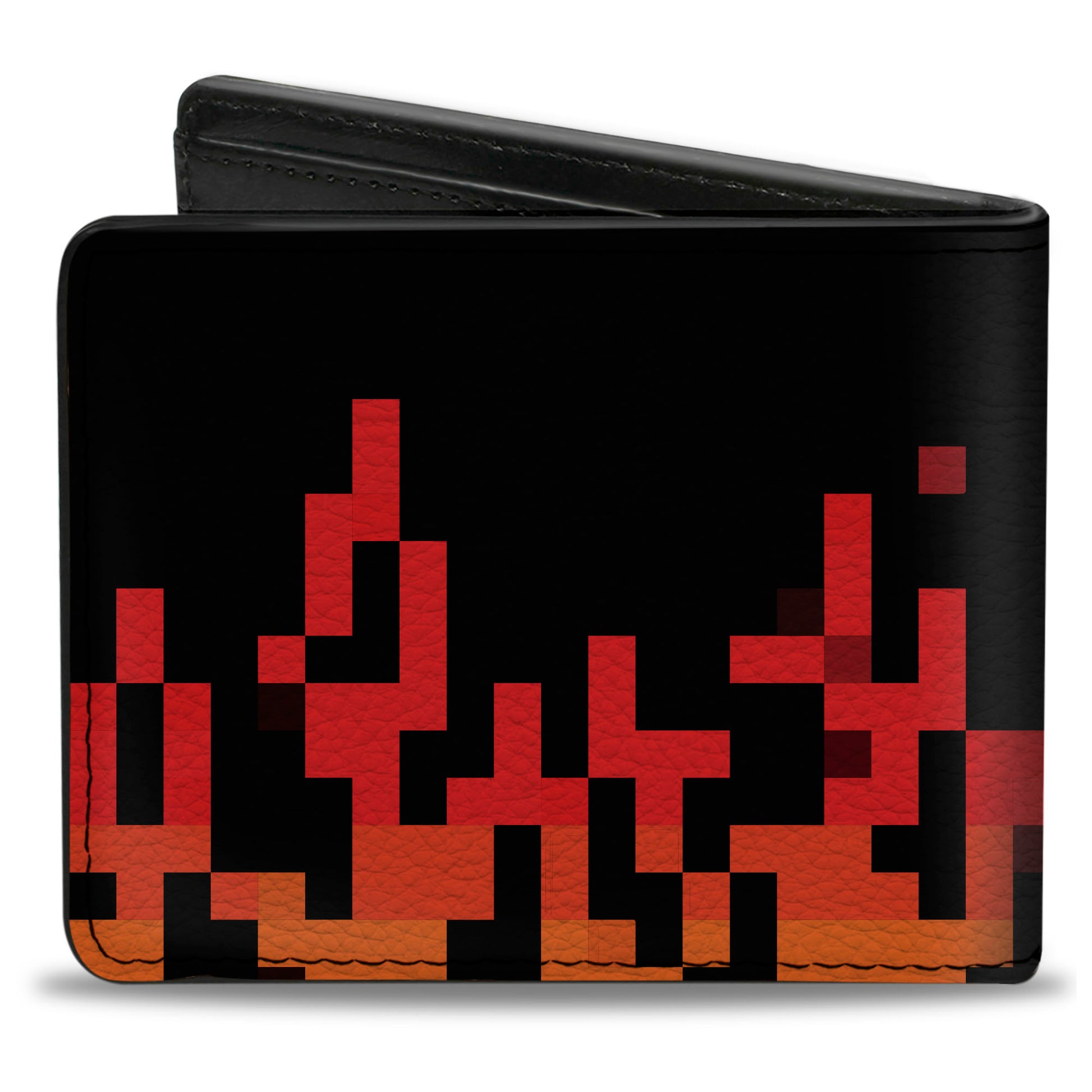 Bi-Fold Wallet - 8-Bit Pixel Flames Black Oranges Reds Bi-Fold Wallets Buckle-Down