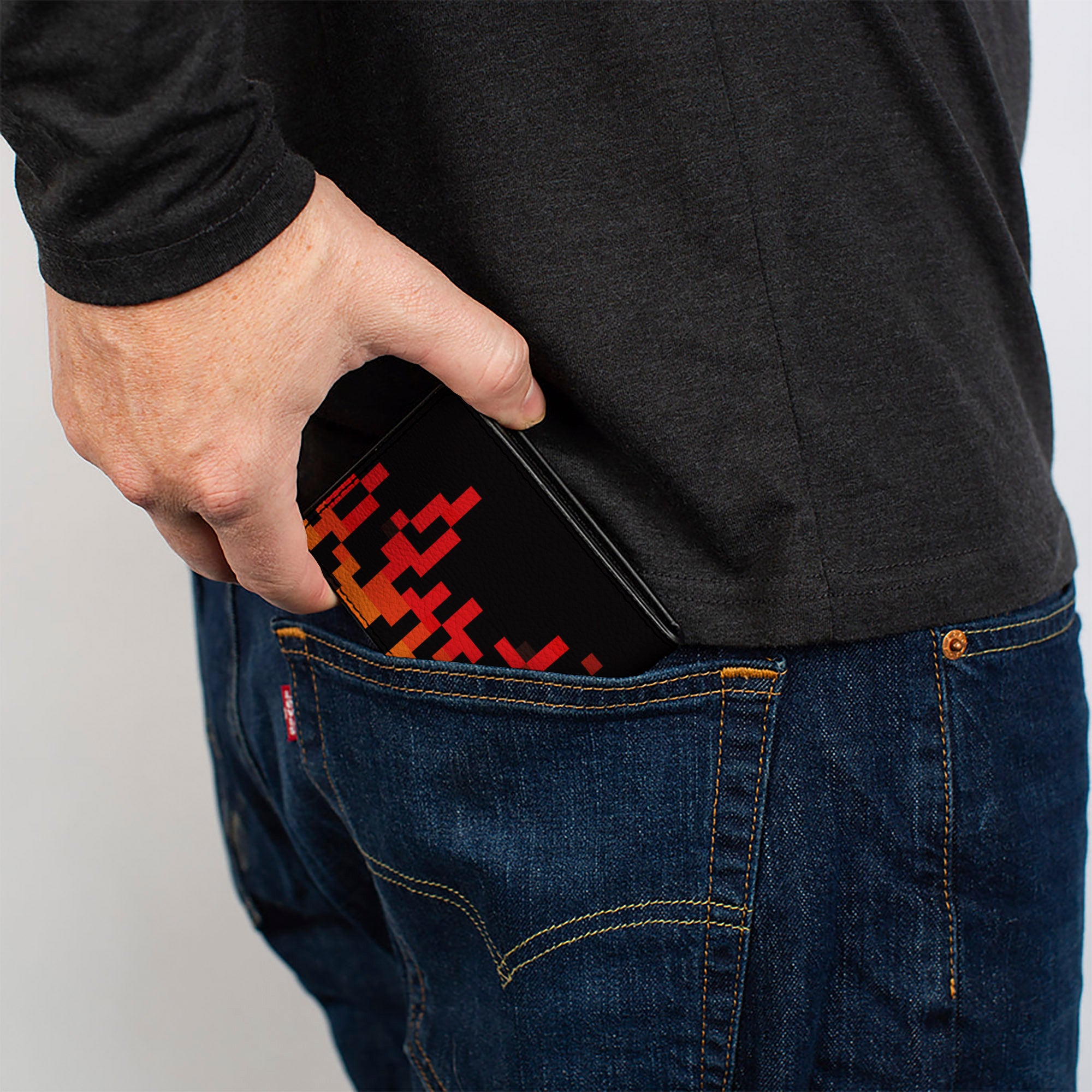 Bi-Fold Wallet - 8-Bit Pixel Flames Black Oranges Reds Bi-Fold Wallets Buckle-Down