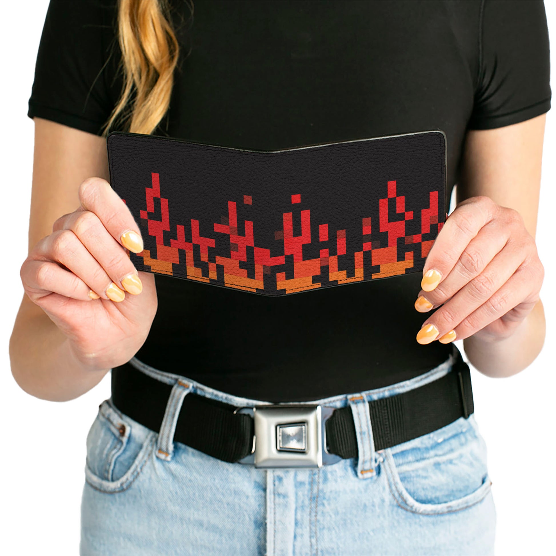 Bi-Fold Wallet - 8-Bit Pixel Flames Black Oranges Reds Bi-Fold Wallets Buckle-Down