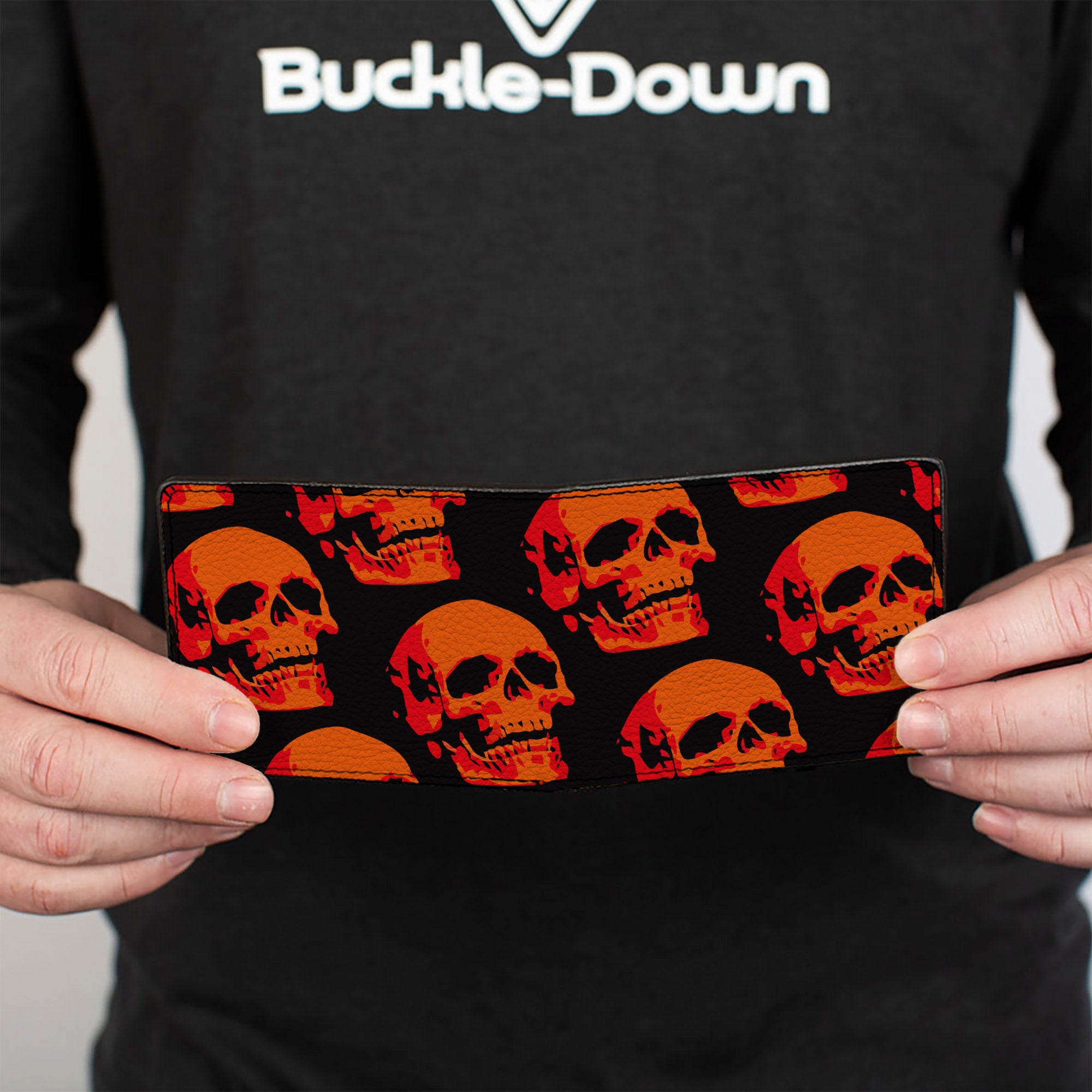 Bi-Fold Wallet - 3-D Skulls Repeat Black Reds Bi-Fold Wallets Buckle-Down