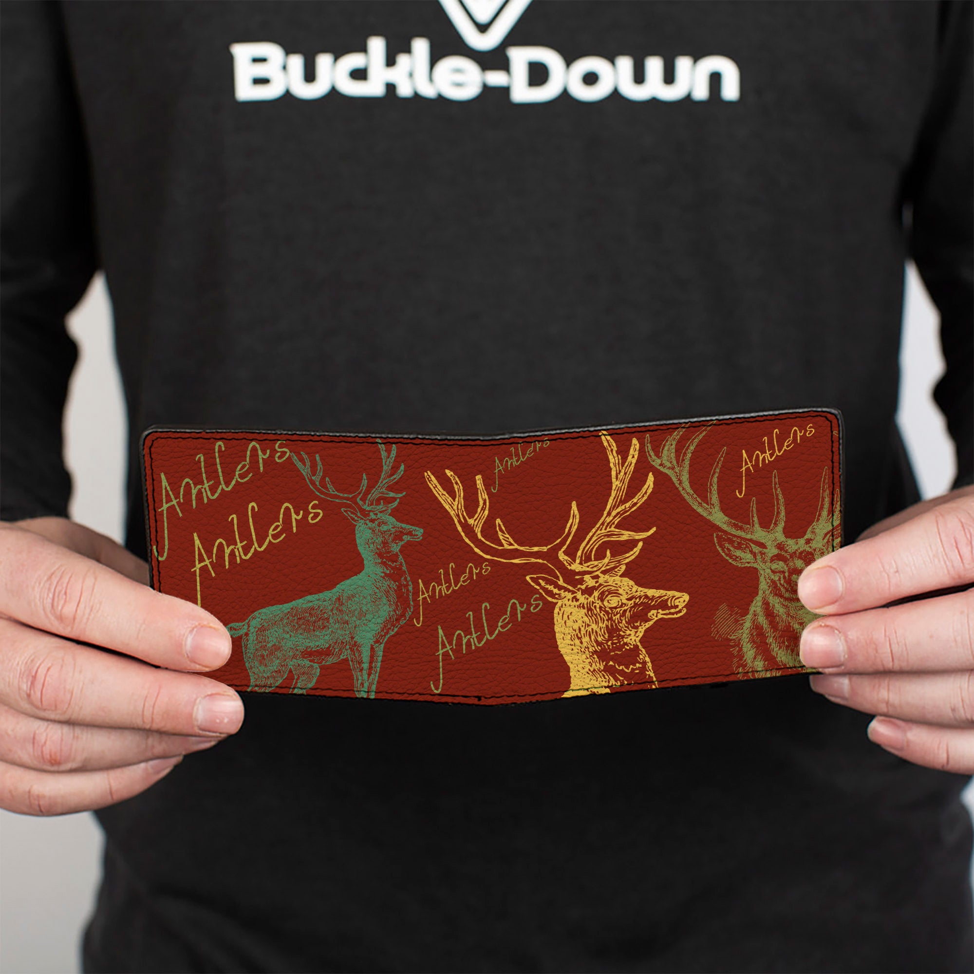 Bi-Fold Wallet - Antlers Brown Turquoise Gold Bi-Fold Wallets Buckle-Down