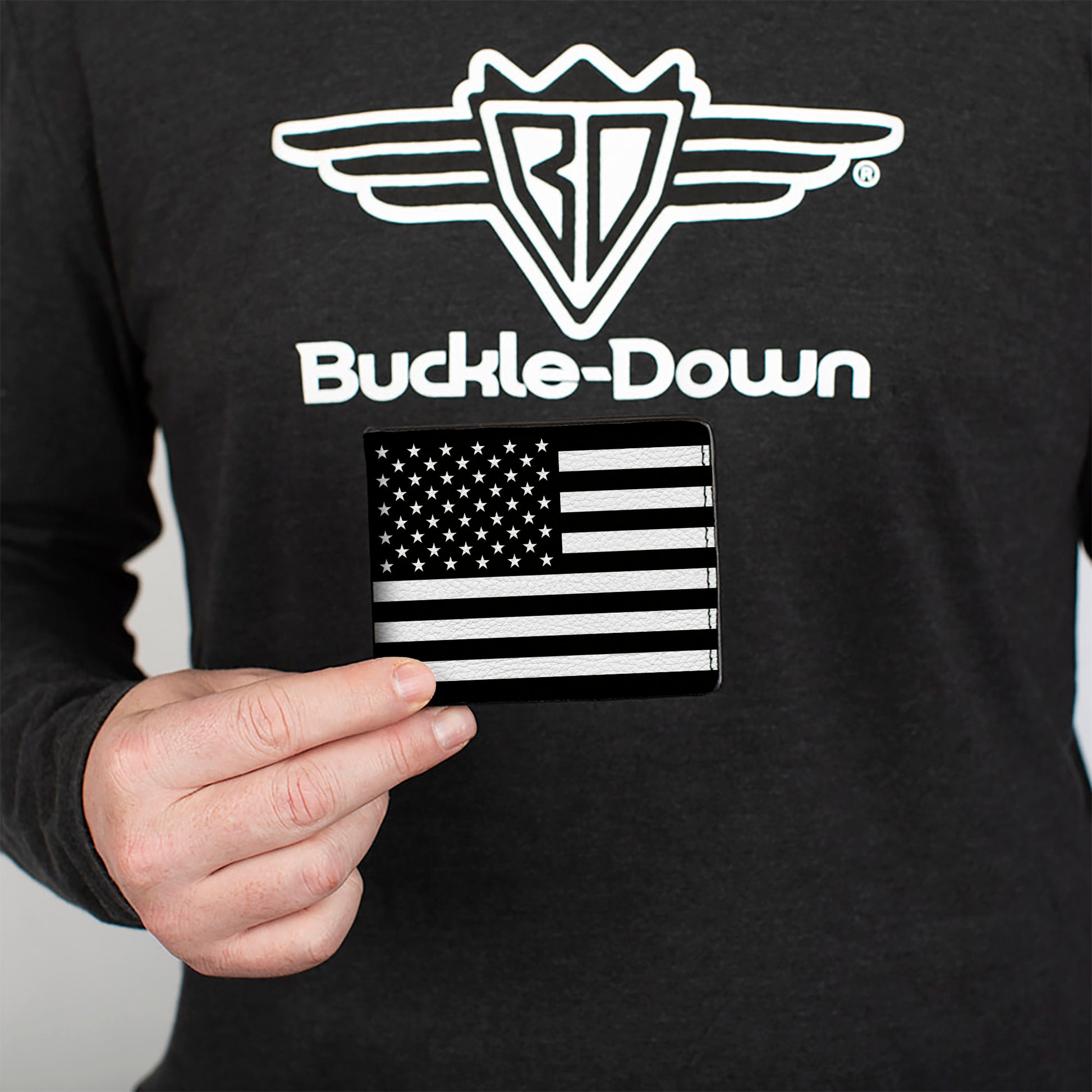 Bi-Fold Wallet - American Flag Black White Bi-Fold Wallets Buckle-Down