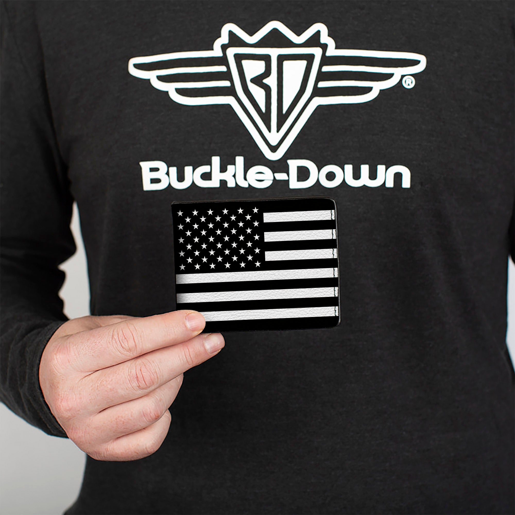 Bi-Fold Wallet - American Flag Black White Bi-Fold Wallets Buckle-Down