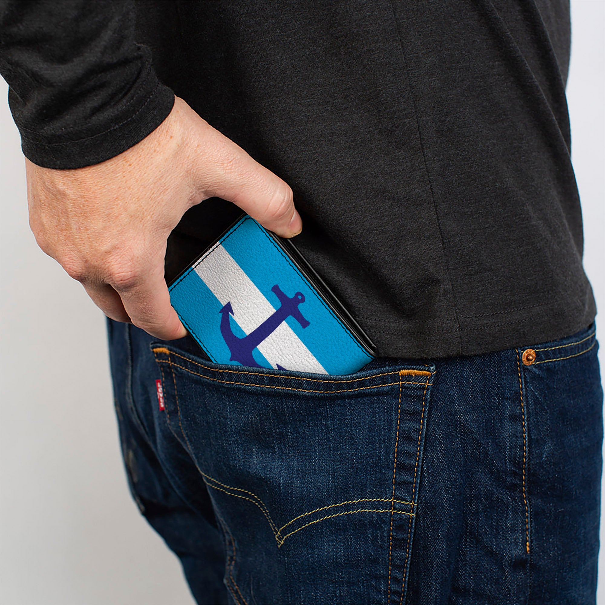 Bi-Fold Wallet - Anchor Stripe Blues White Bi-Fold Wallets Buckle-Down