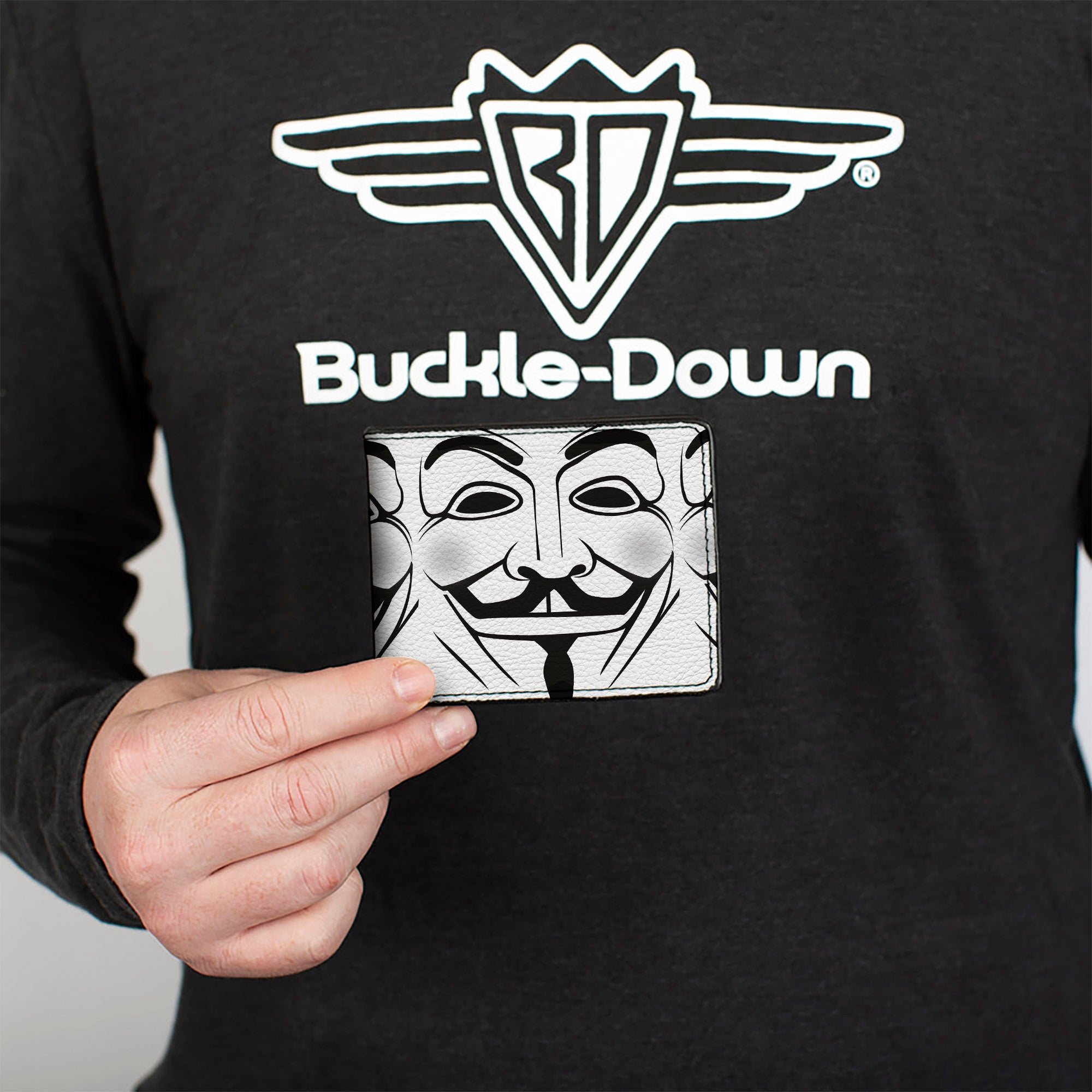 Bi-Fold Wallet - Anonymous Face C/U Repeat White/Black/Gray Bi-Fold Wallets Buckle-Down