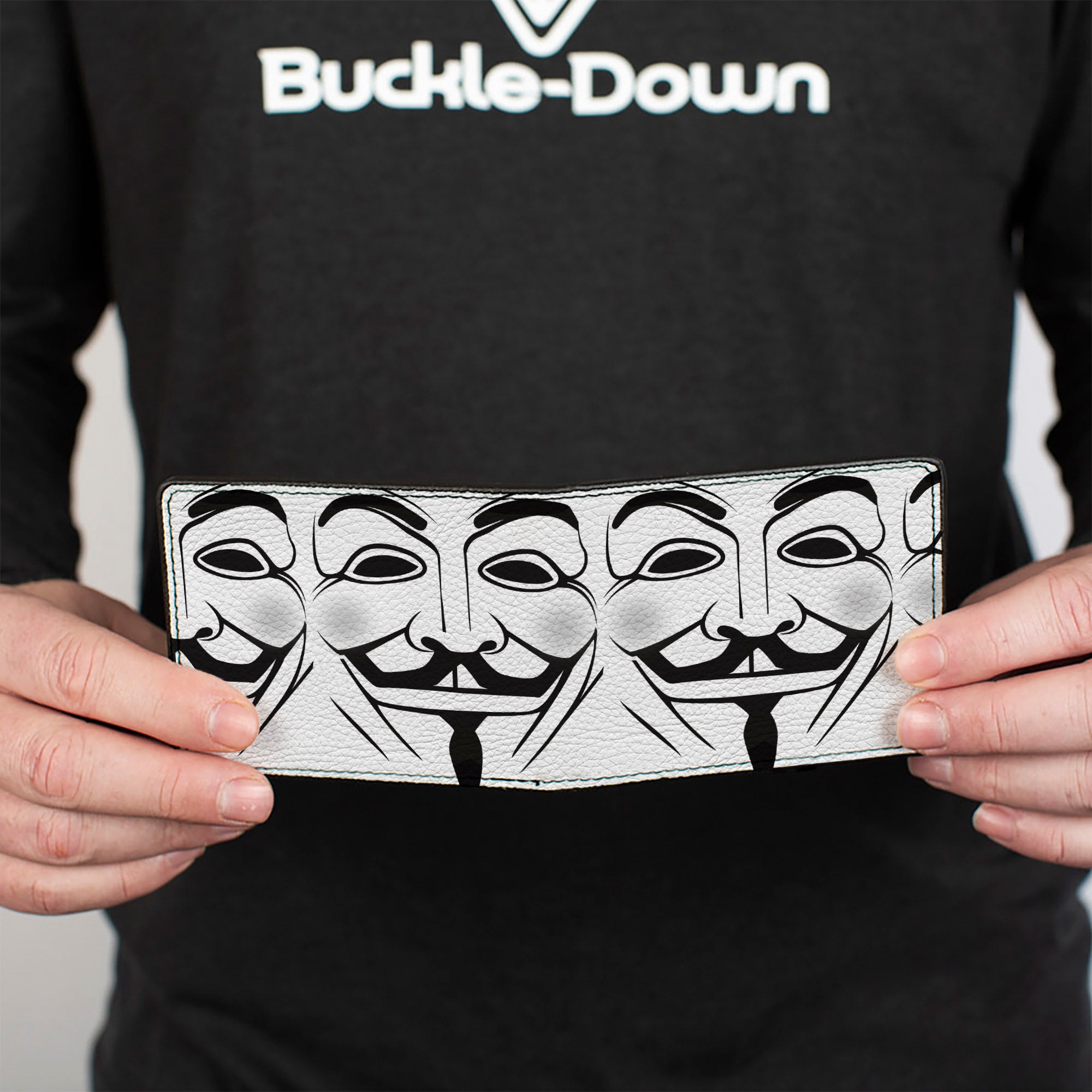 Bi-Fold Wallet - Anonymous Face C/U Repeat White/Black/Gray Bi-Fold Wallets Buckle-Down