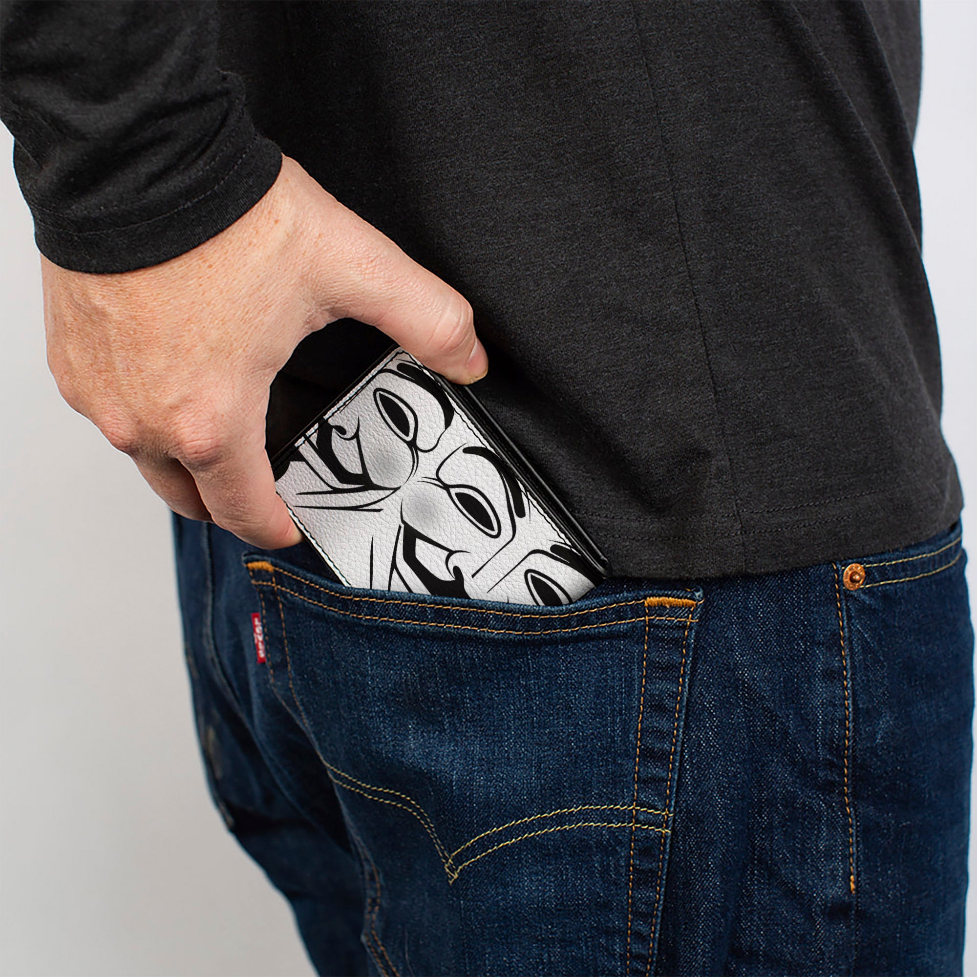 Bi-Fold Wallet - Anonymous Face C/U Repeat White/Black/Gray Bi-Fold Wallets Buckle-Down