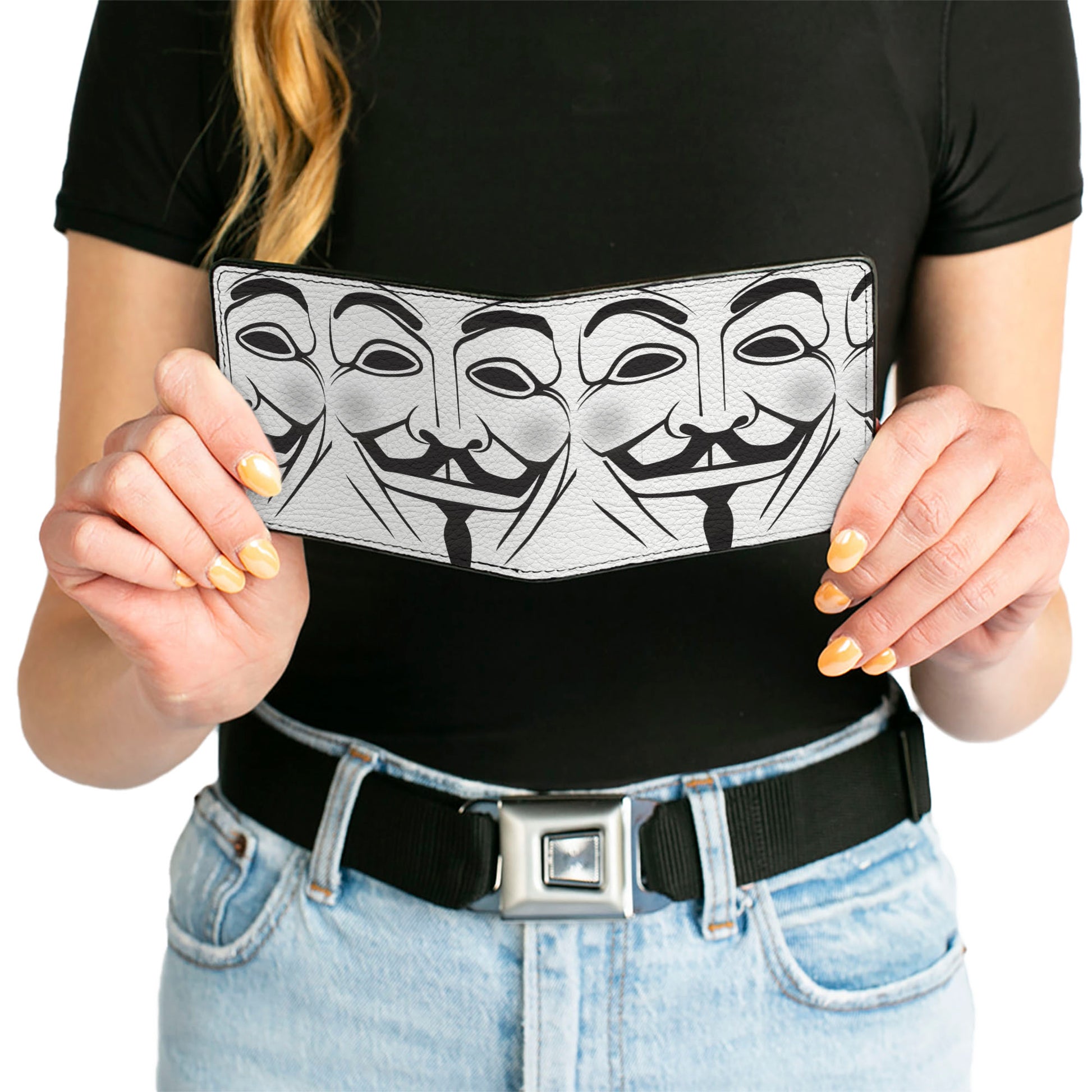 Bi-Fold Wallet - Anonymous Face C/U Repeat White/Black/Gray Bi-Fold Wallets Buckle-Down