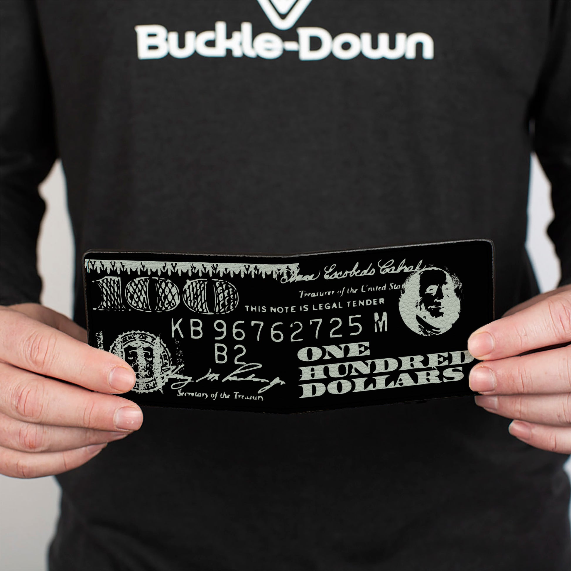 Bi-Fold Wallet - Americana One Hundred Dollar Bill Elements Black/Gray Bi-Fold Wallets Buckle-Down