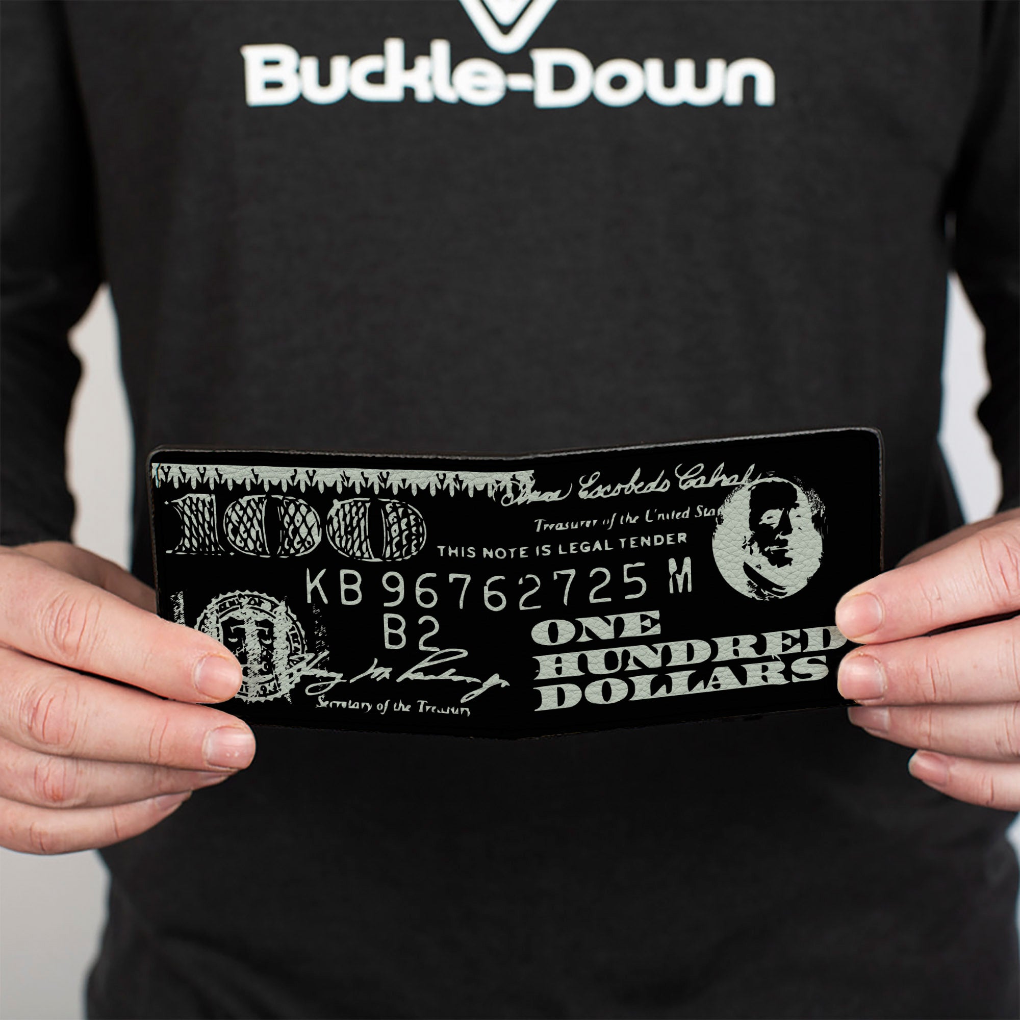 Bi-Fold Wallet - Americana One Hundred Dollar Bill Elements Black/Gray Bi-Fold Wallets Buckle-Down