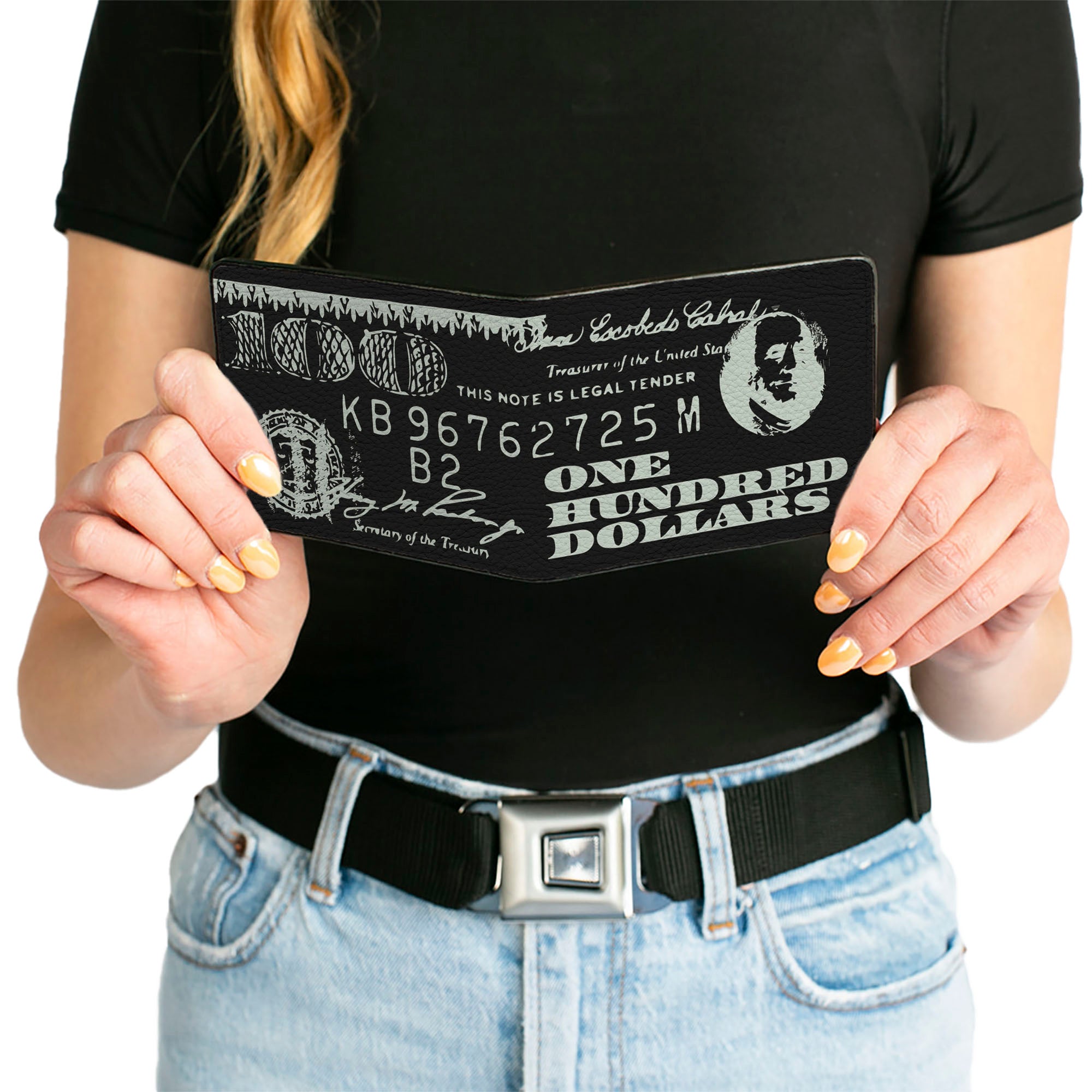 Bi-Fold Wallet - Americana One Hundred Dollar Bill Elements Black/Gray Bi-Fold Wallets Buckle-Down