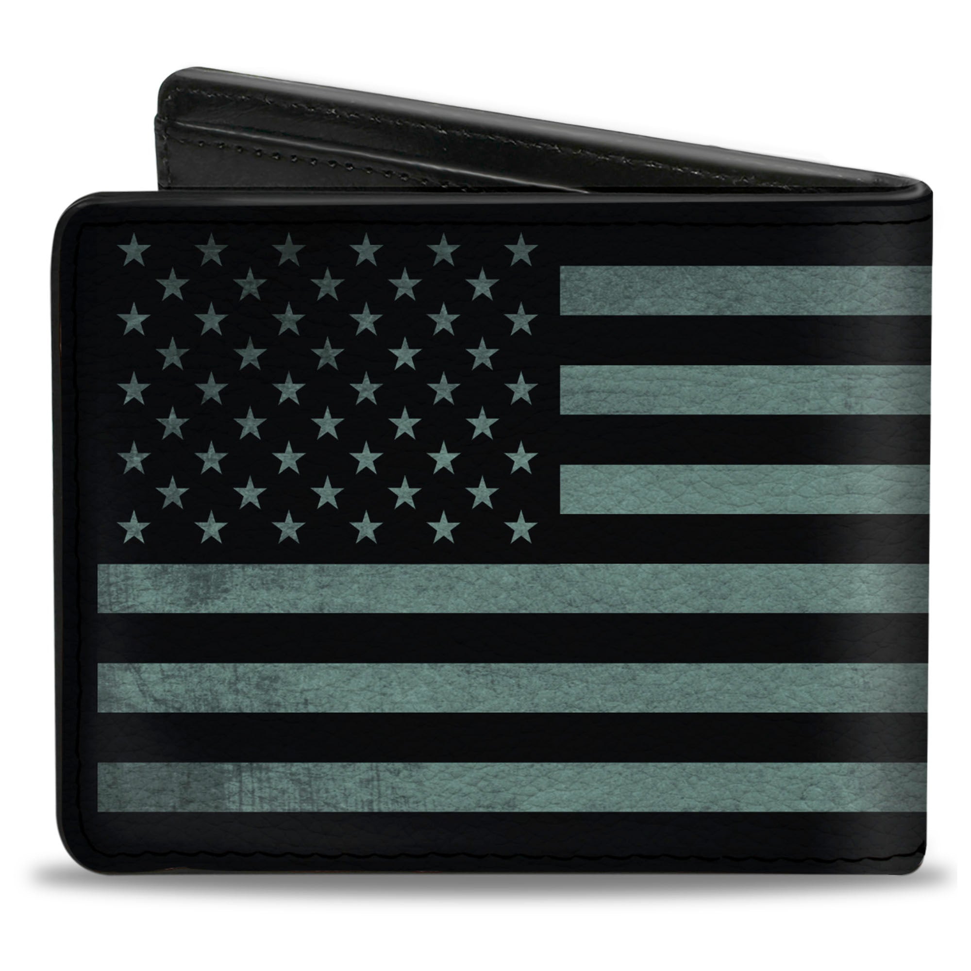 Bi-Fold Wallet - Americana Stars & Stripes Weathered Black Gray Bi-Fold Wallets Buckle-Down