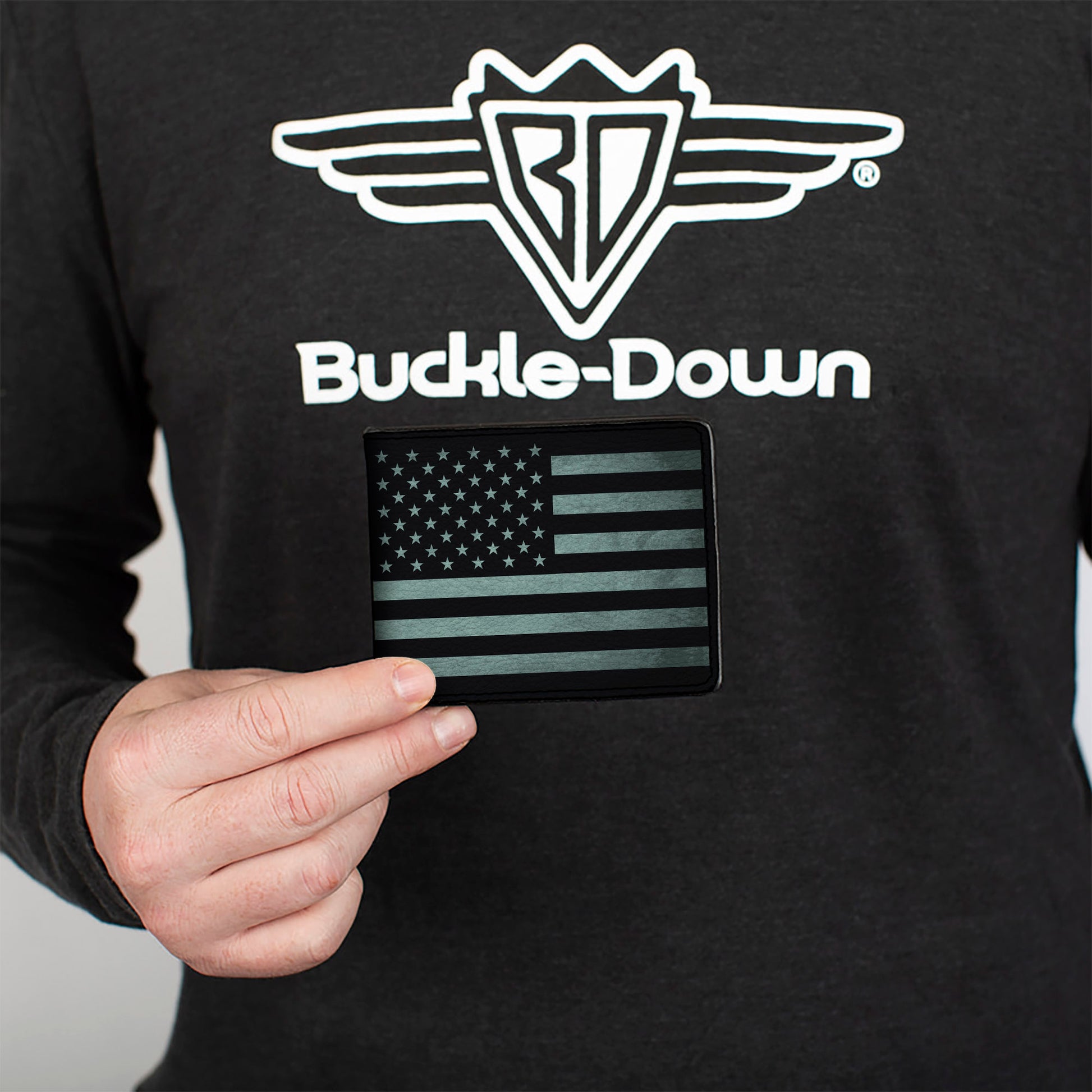 Bi-Fold Wallet - Americana Stars & Stripes Weathered Black Gray Bi-Fold Wallets Buckle-Down